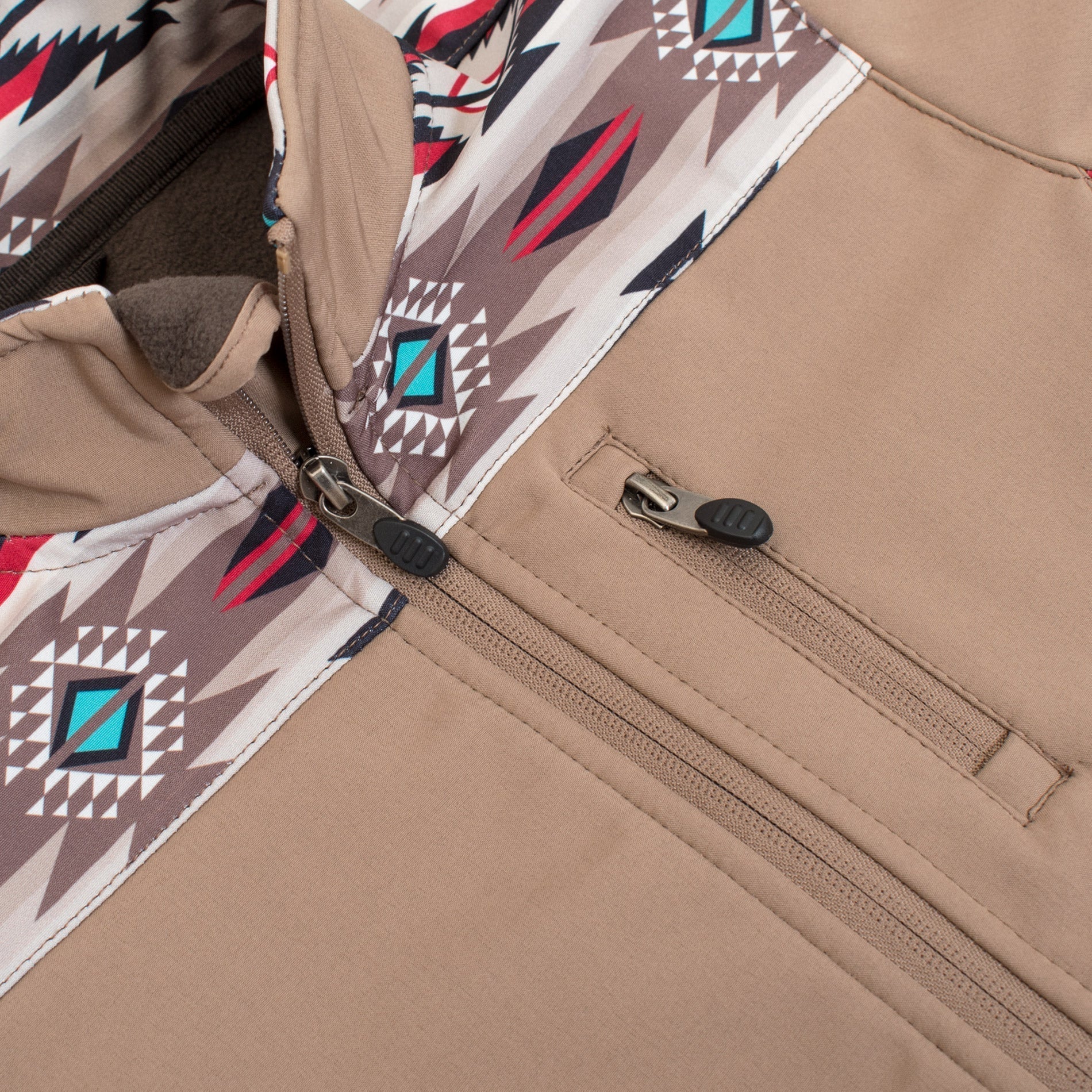 Boys Soft Shell Aztec Print Jacket -BNJ650-EMB-KHAKI/BROWN