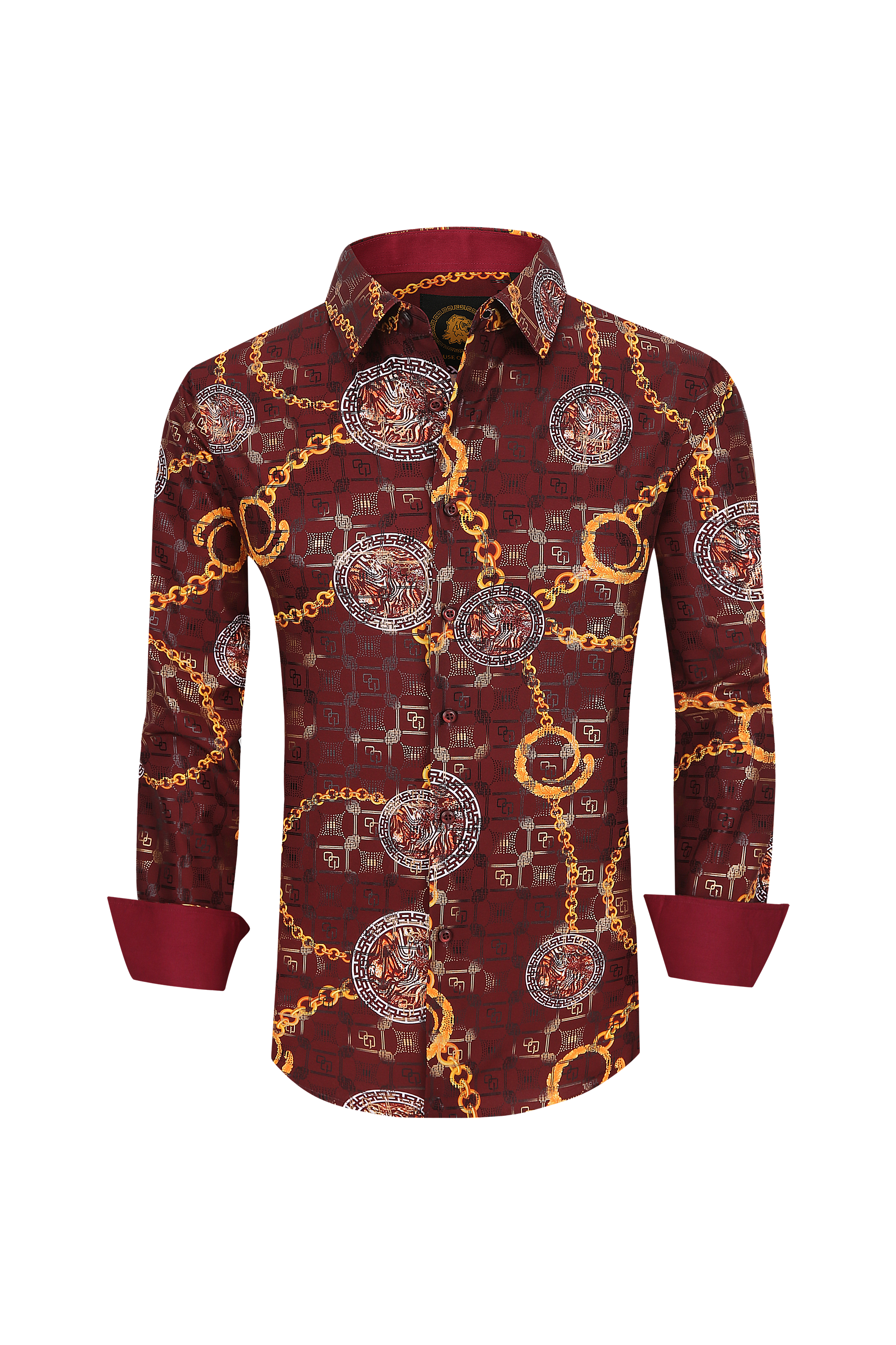 luxury dress shirt brands Mens Luxury Brand Printed Silk Like Shirts-HLS2002L-507