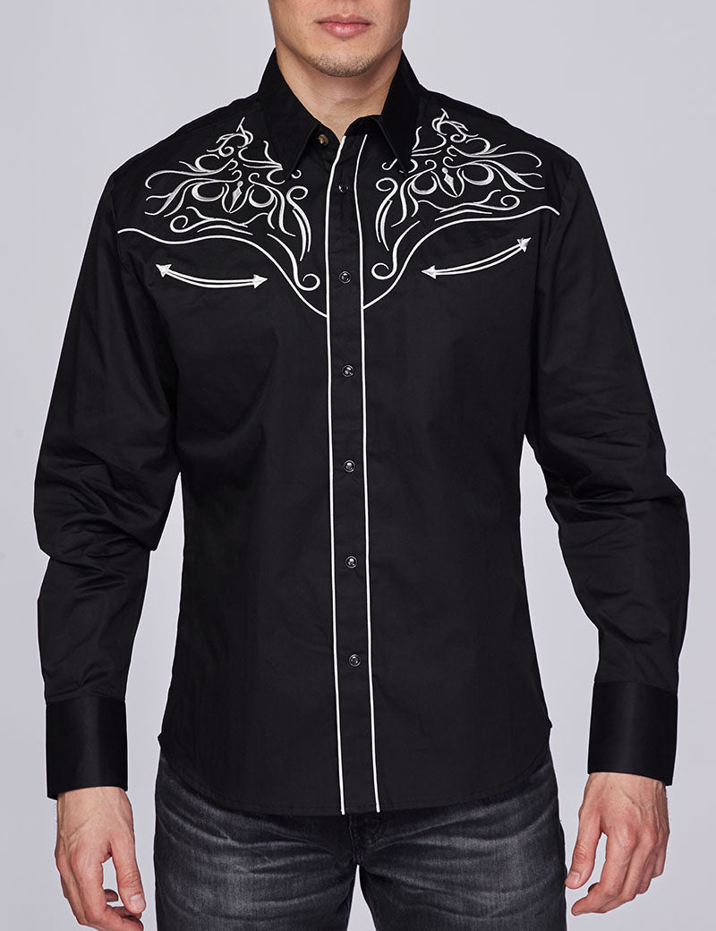 Rodeo Clothing Western Cowboy Dress Shirt with Embroidery for Outdoor  Rodeo,Cowboy Costume Shirt with Front and Back Yoke-PS500-502