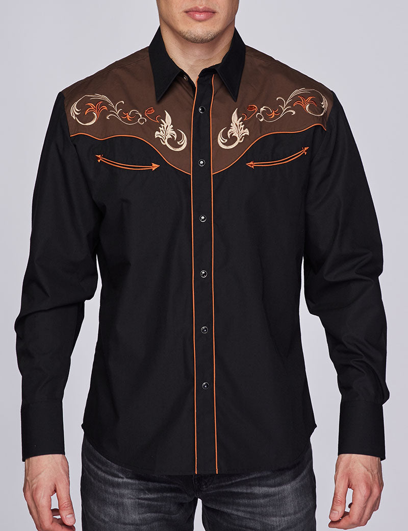 Rodeo Clothing Western Cowboy Dress Shirt with Embroidery for Outdoor Rodeo, Cowboy Costume Shirt with Front and Back Yoke-PS500-507