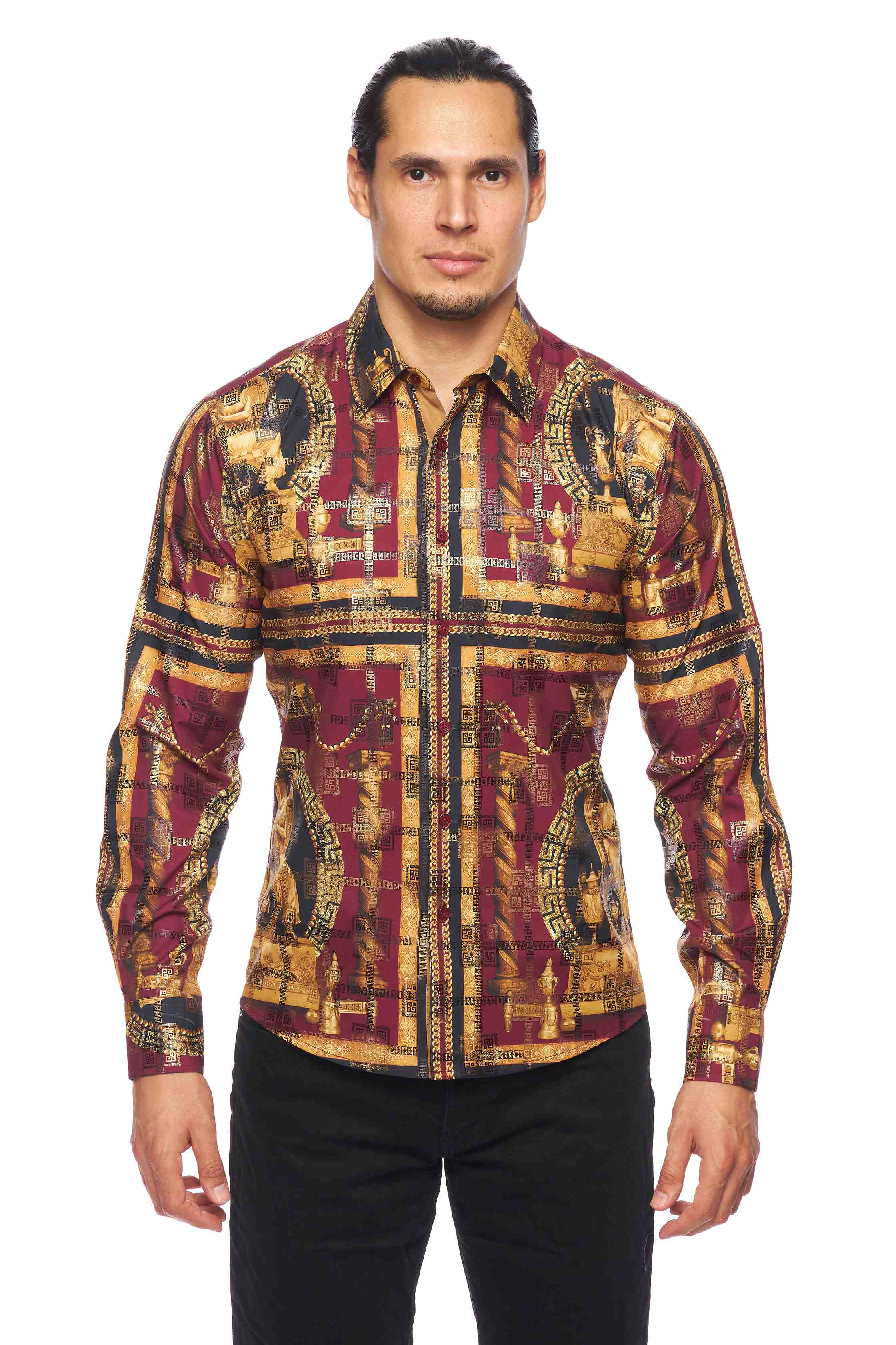 Mens Luxury Brand Printed Silk Like Shirts-HLS2002L-529