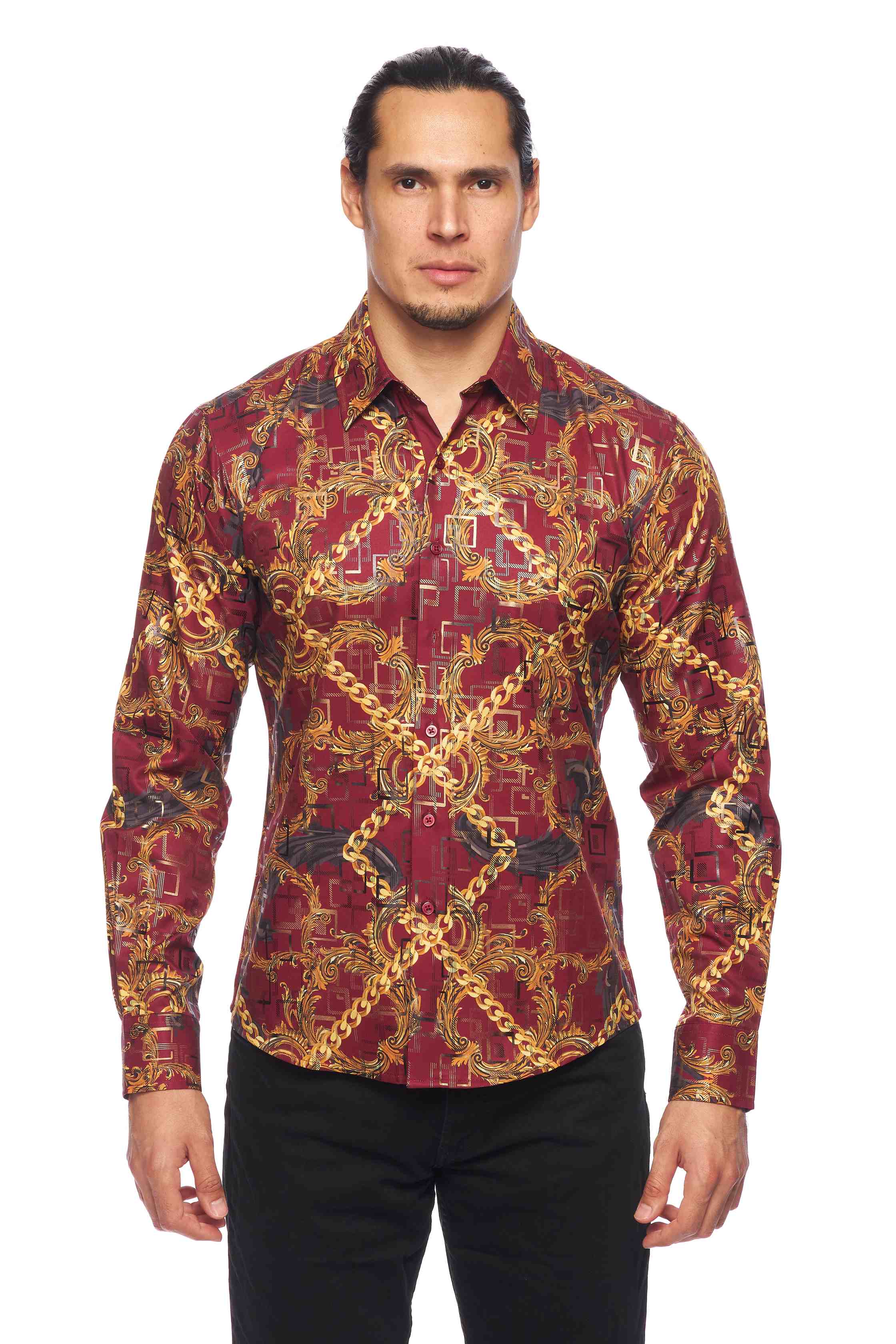 Mens Luxury Brand Printed Silk Like Shirts-HLS2002L-532