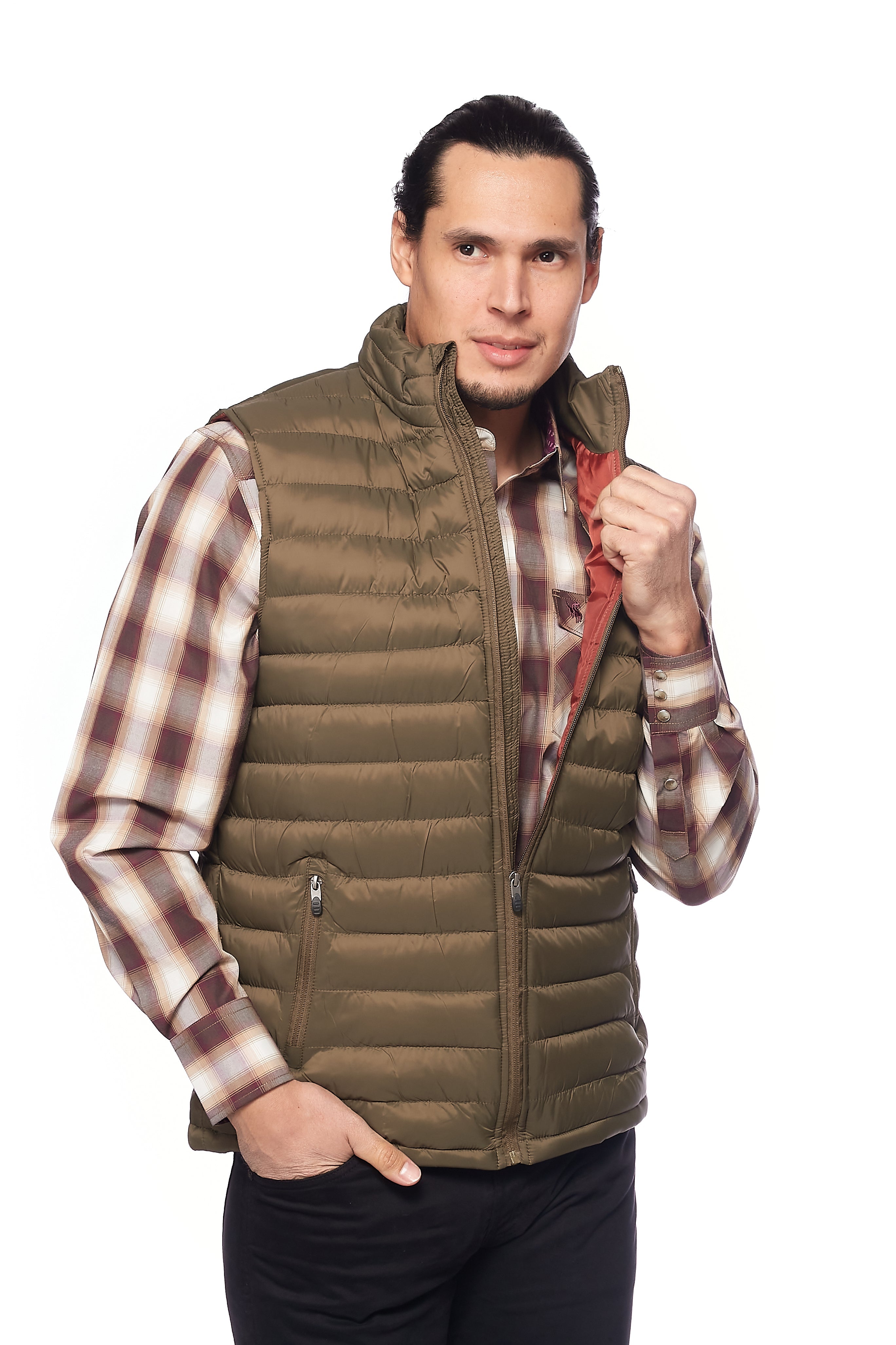 Men's Puffer Workwear/Streetwear Sleeveless Vest-NV640-OLIVE/RUST