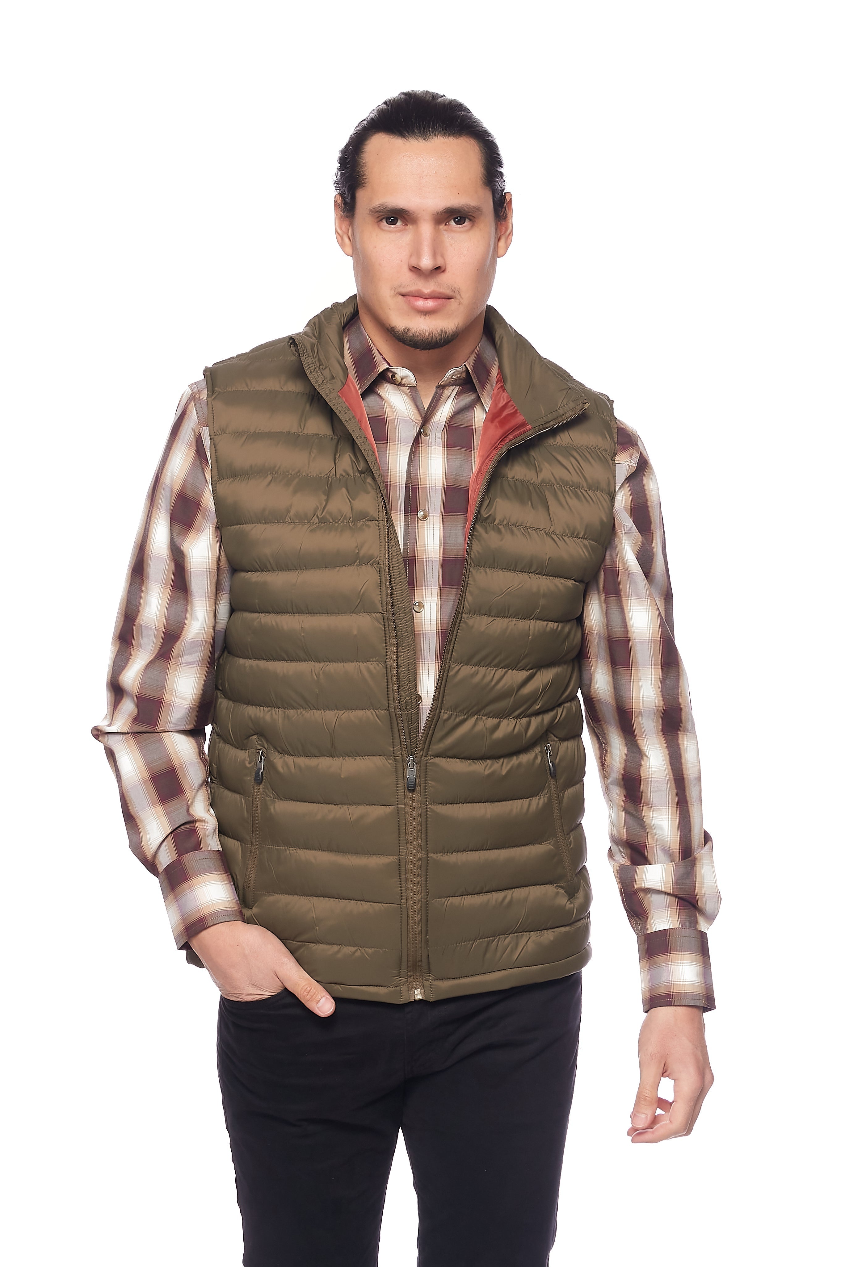 Men's Puffer Workwear/Streetwear Sleeveless Vest-NV640-OLIVE/RUST