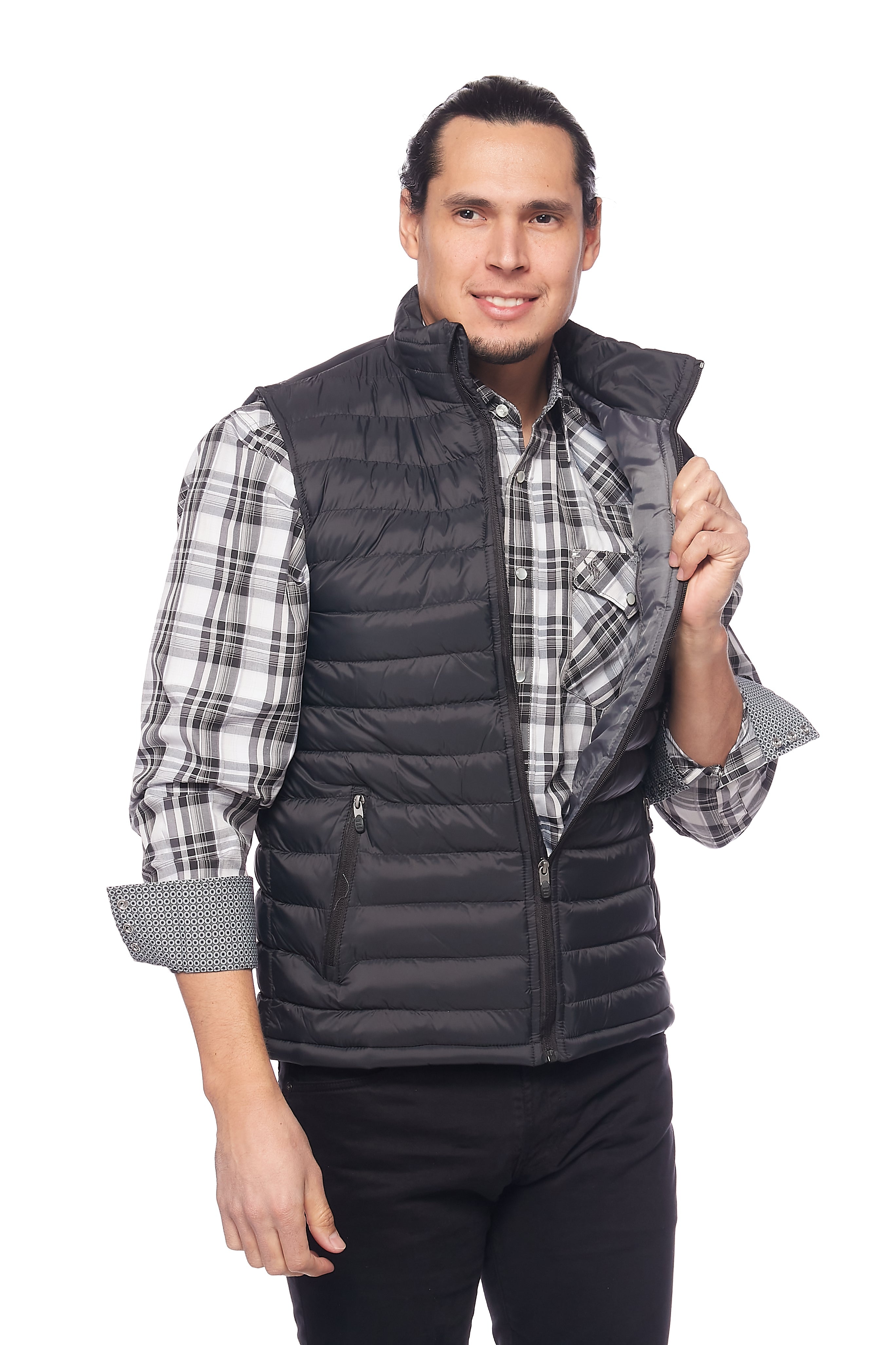 Men's Nylon Quilted Sleeveless Vest-NV640-Black/Grey