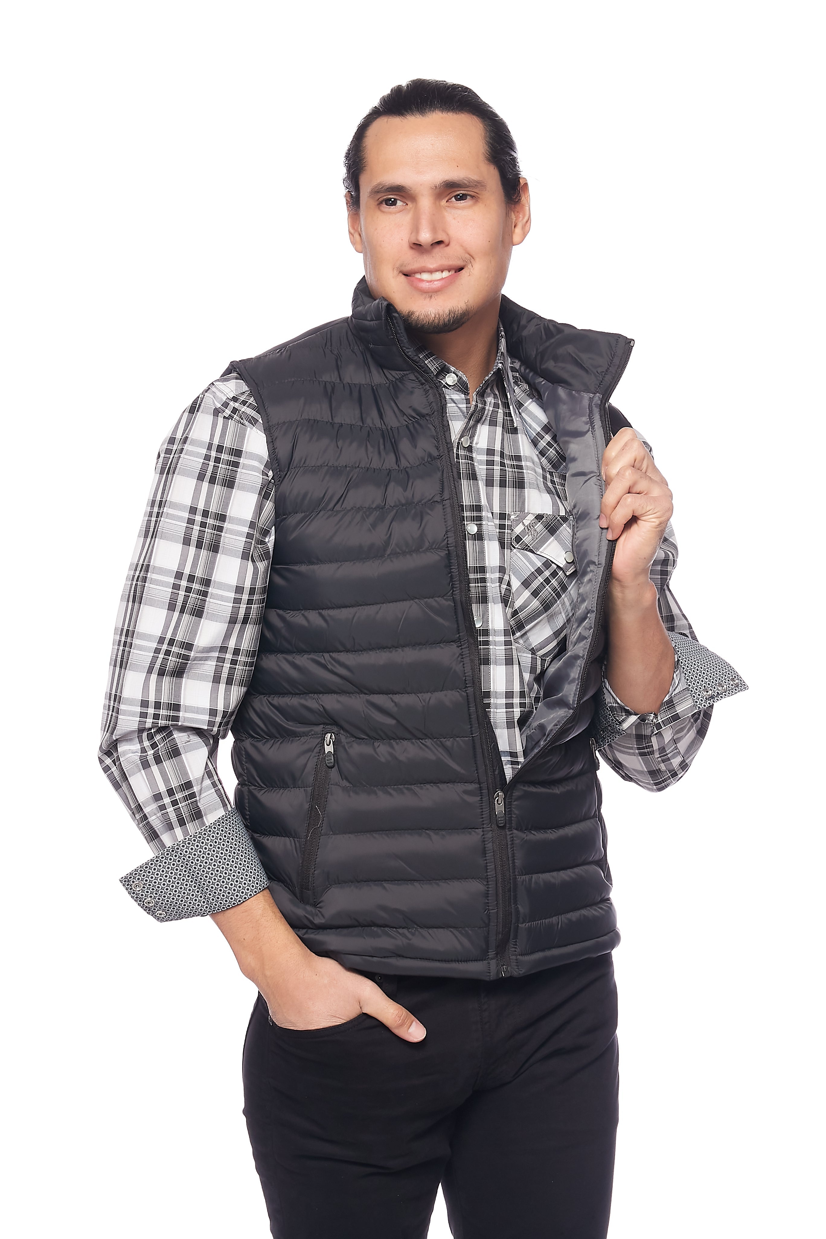 Men's Nylon Quilted Sleeveless Vest-NV640-Black/Grey