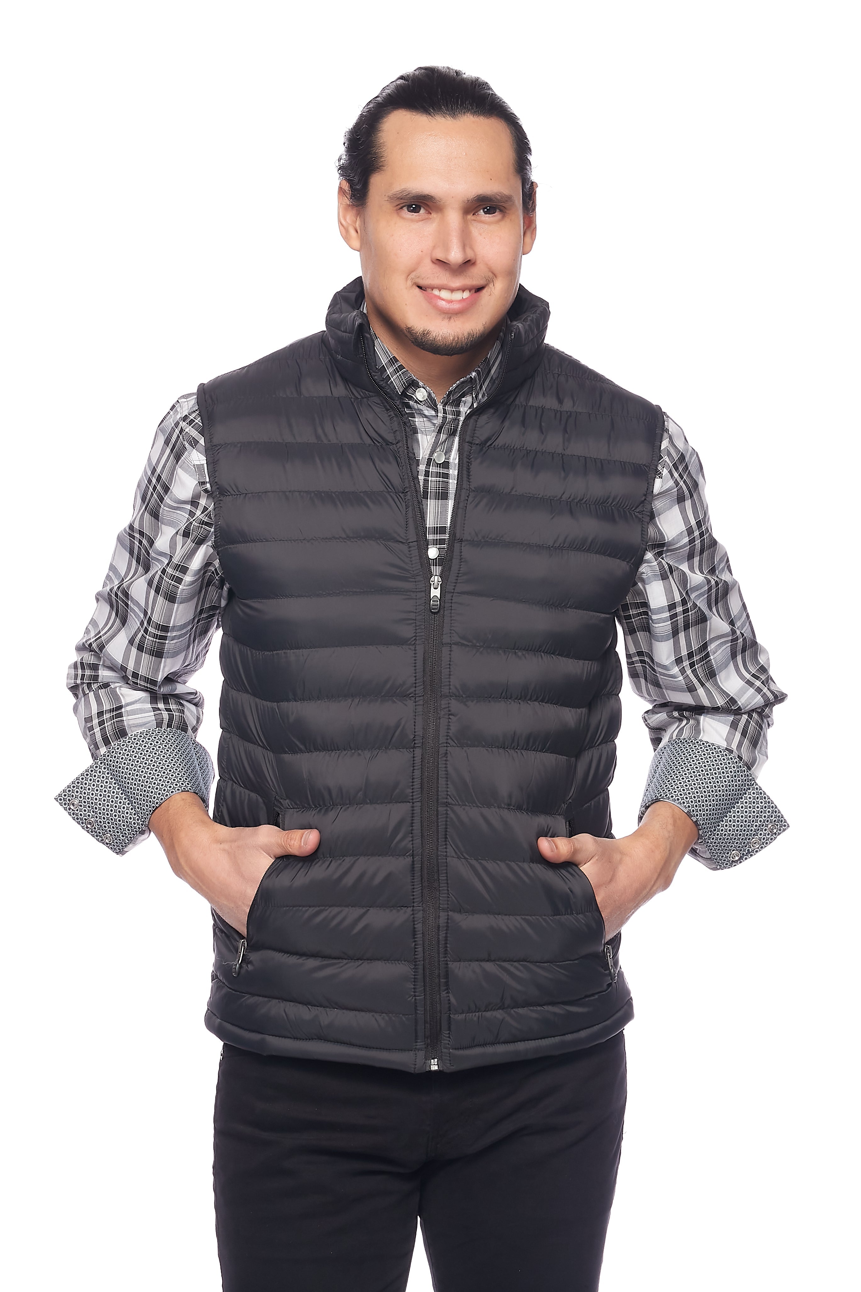 Men's Nylon Quilted Sleeveless Vest-NV640-Black/Grey