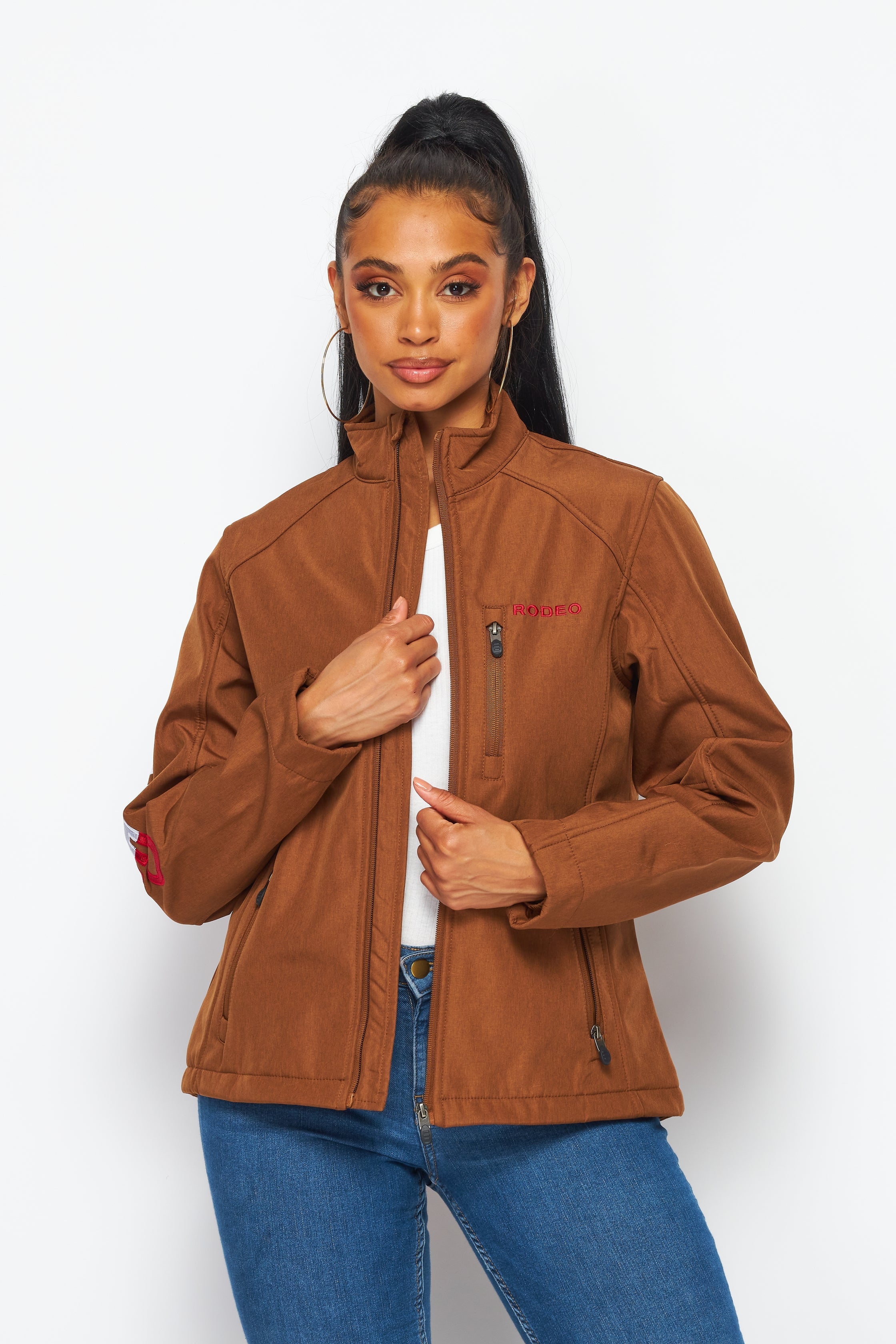 Women's Rodeo Embroidery Sports Jackets-LJ650-EMB-COGNAC/BLACK