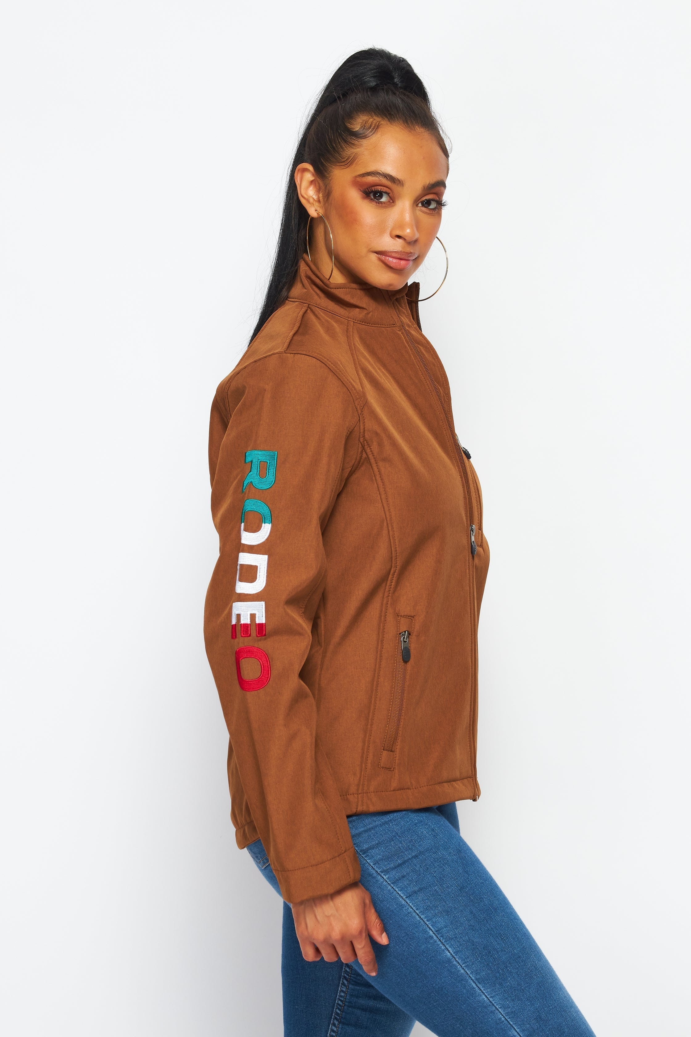 Women's Rodeo Embroidery Sports Jackets-LJ650-EMB-COGNAC/BLACK