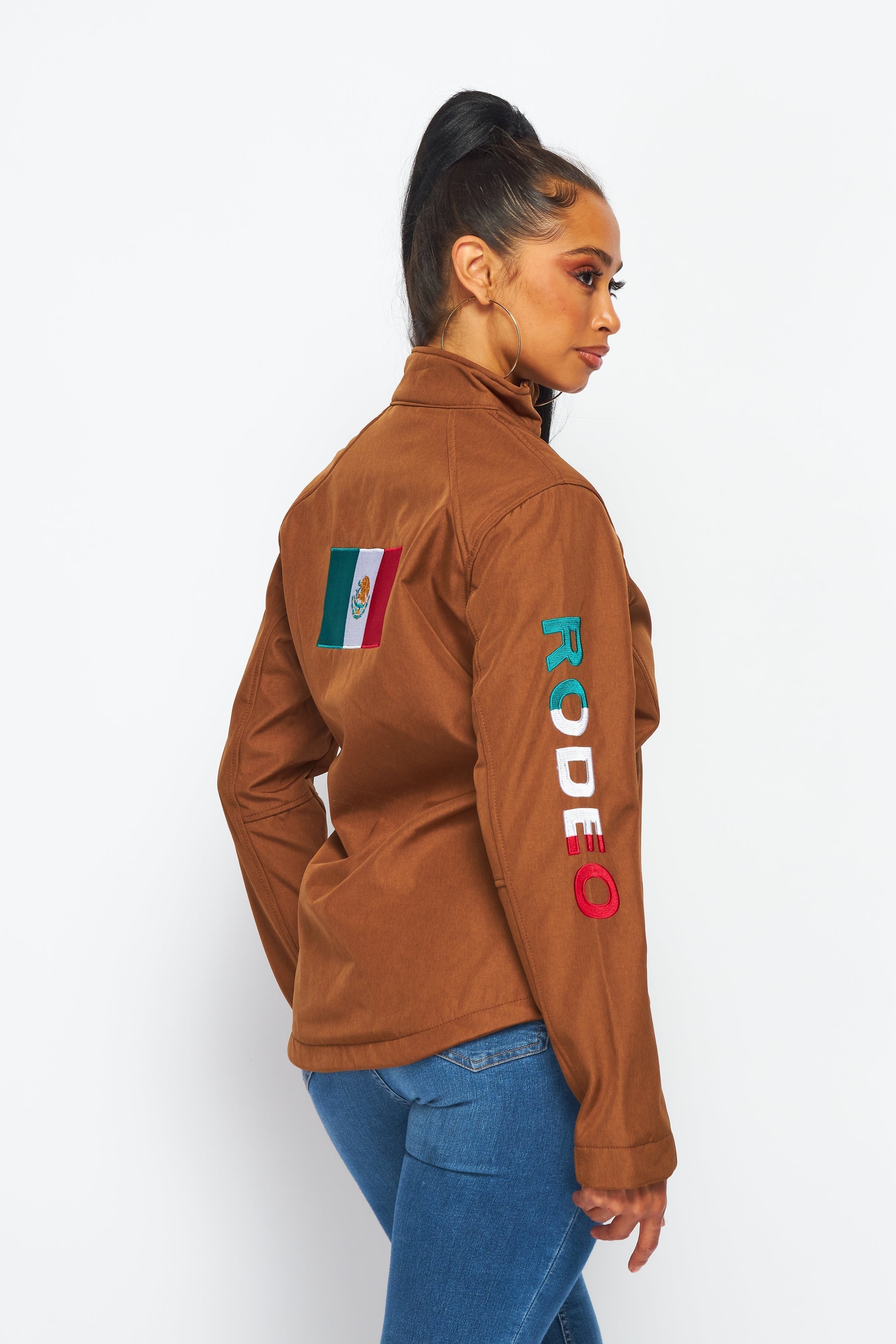 Women's Rodeo Embroidery Sports Jackets-LJ650-EMB-COGNAC/BLACK