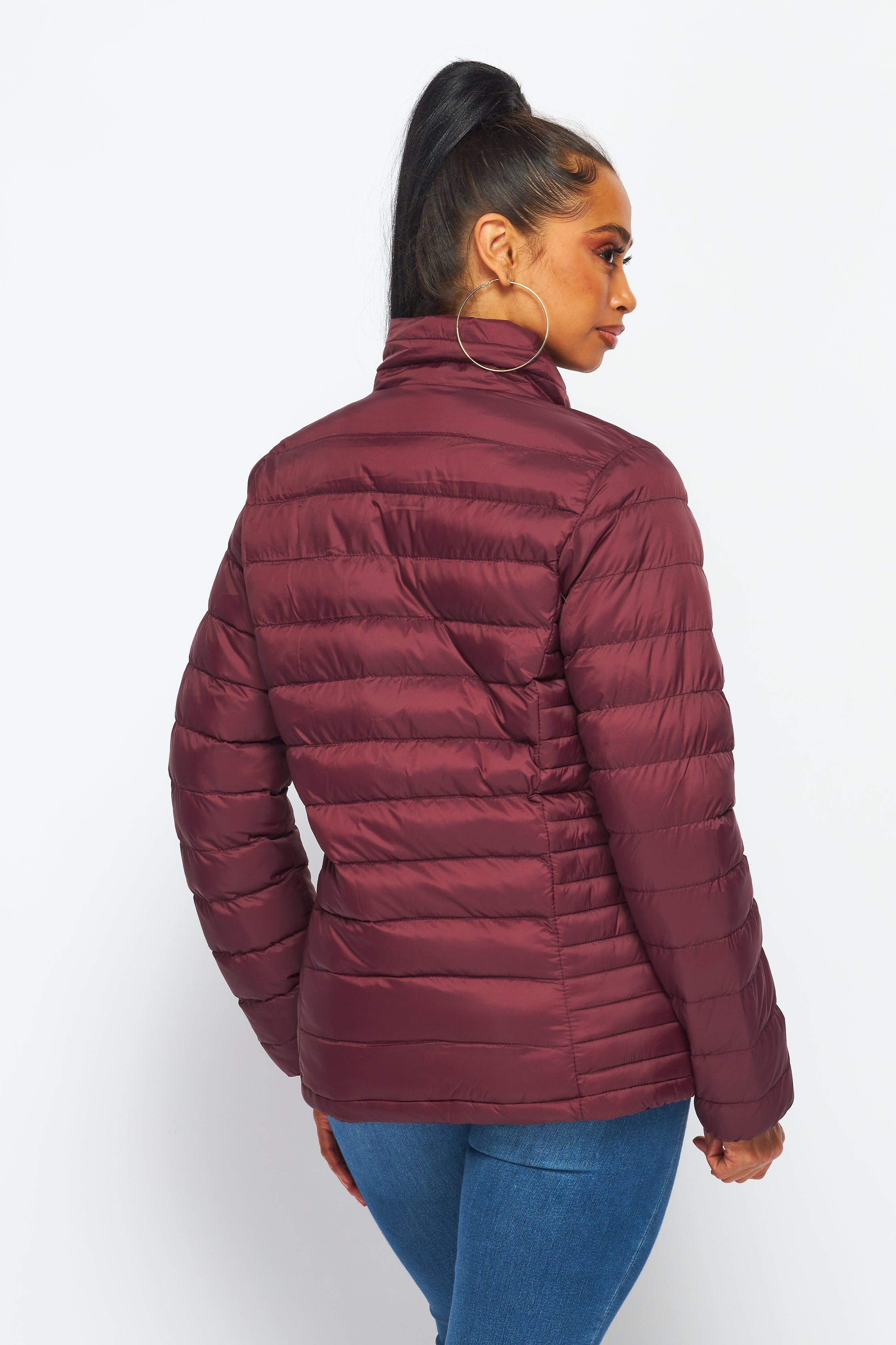 Women's Soft Coated Winter Puffer Jackets-LJ640 - BURGUNDY