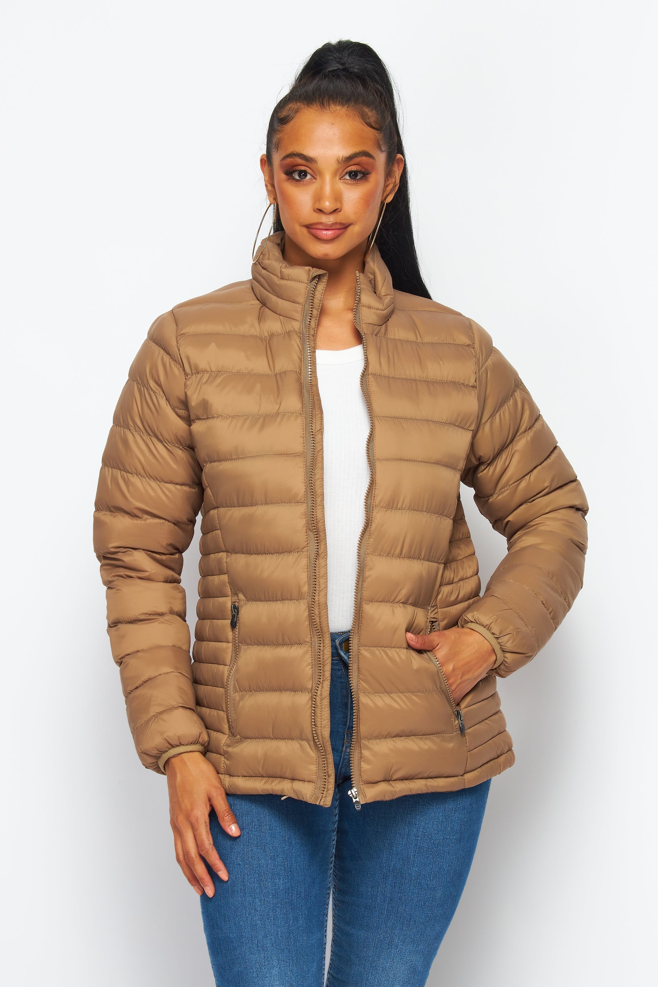 Women's Soft Coated Winter Puffer Jackets-LJ640 - KHAKI