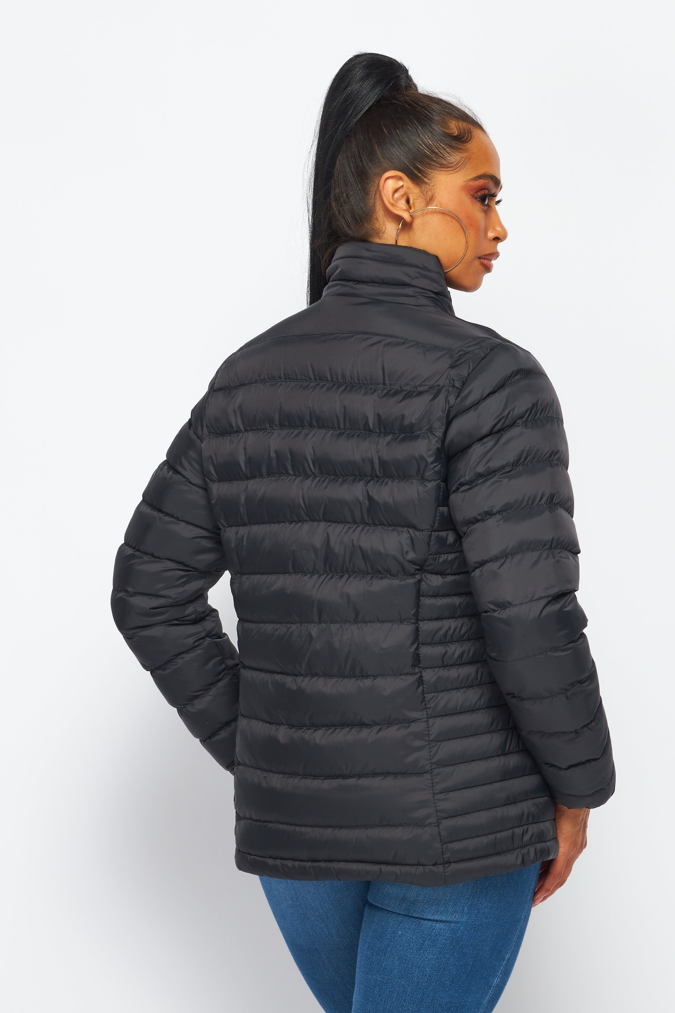 Women's Soft Coated Winter Puffer Jackets-LJ640 - BLACK