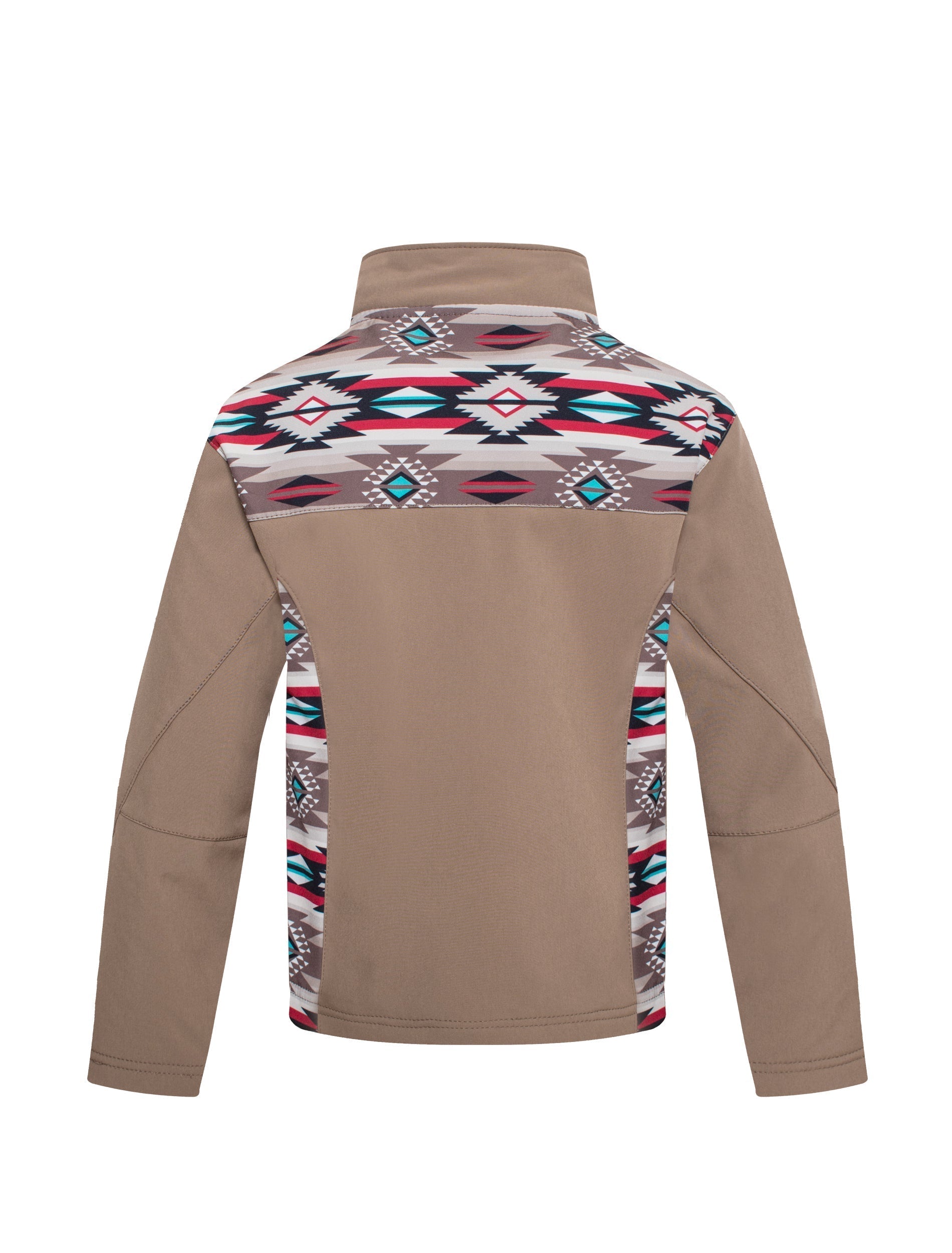 Boys Soft Shell Aztec Print Jacket  -BNJ650-EMB-KHAKI/BROWN