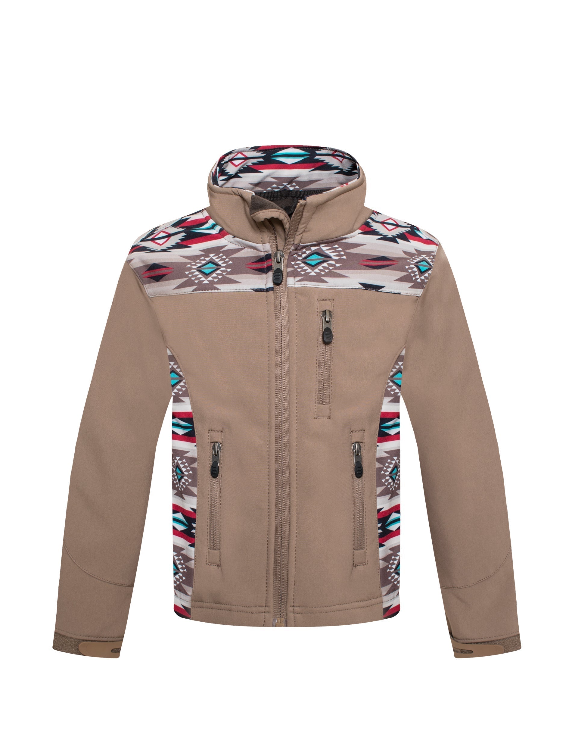 Boys Soft Shell Aztec Print Jacket  -BNJ650-EMB-KHAKI/BROWN