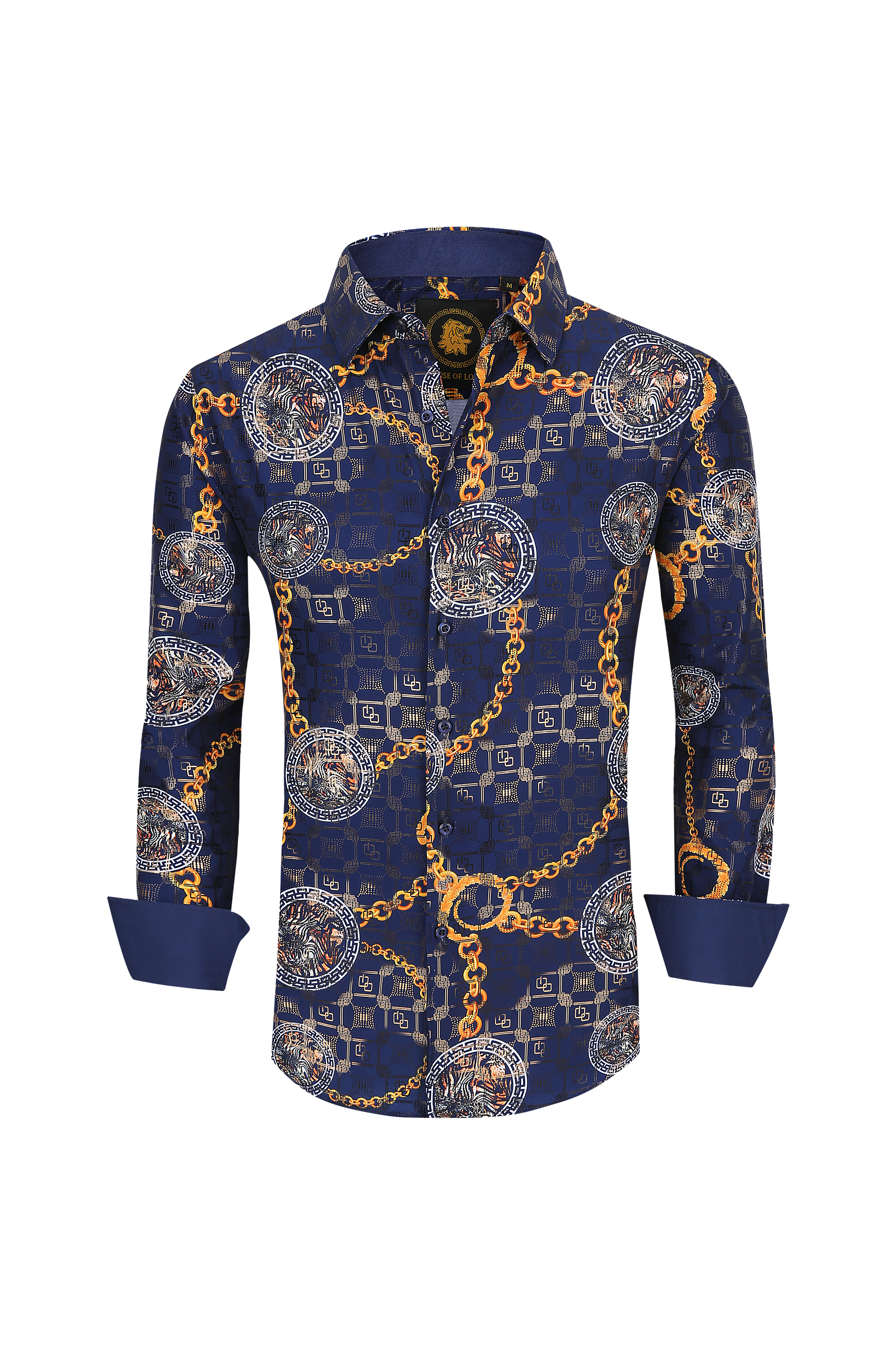 Mens Luxury Brand Printed Silk Like Shirts-HLS2002L-508