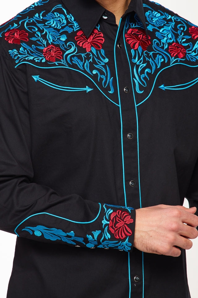 Men's Western Cowboy Embroidery Shirt -PS500L-553