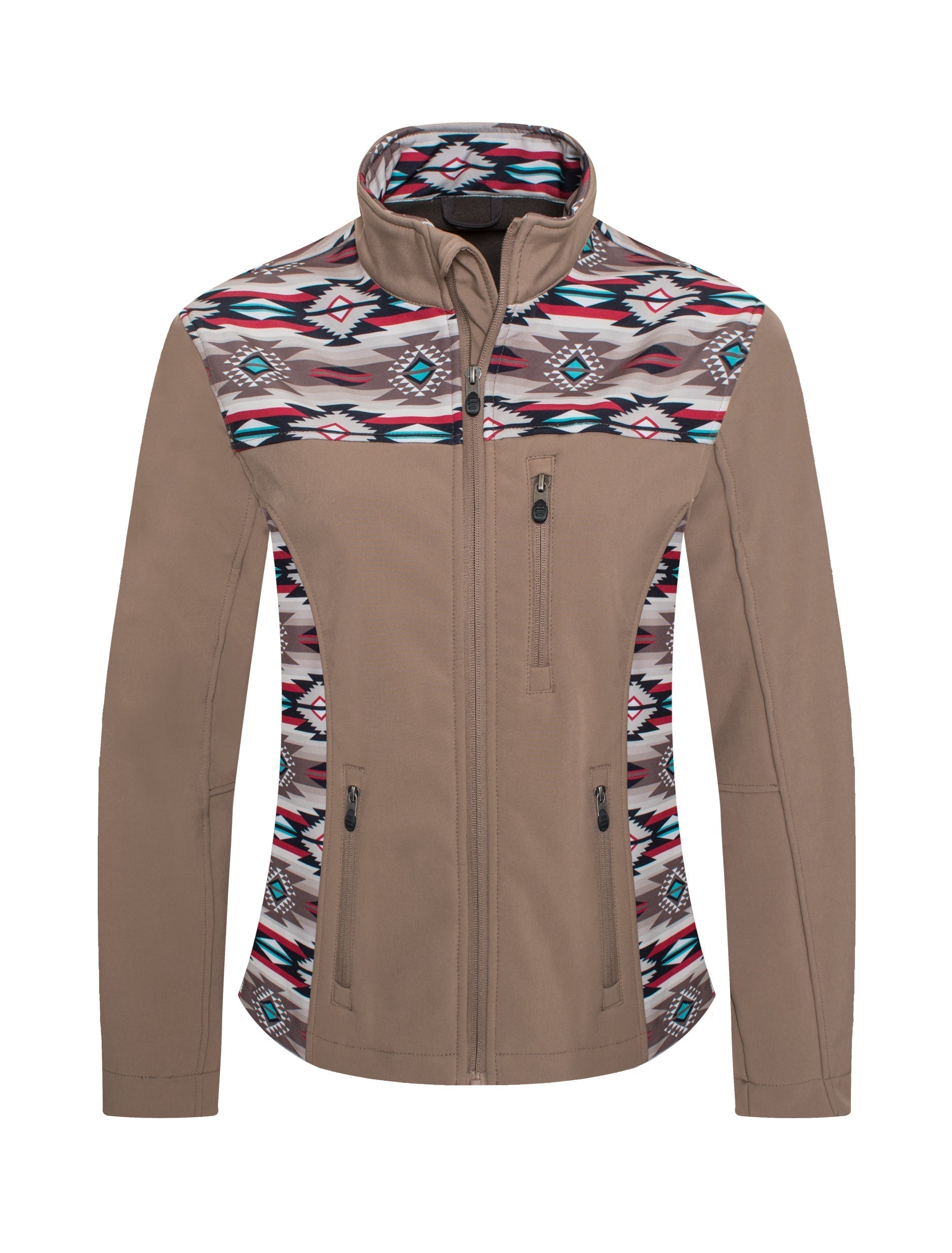 Women's Western Aztec Print Jacket -LJ650EMB-AZ-KHAKI-BROWN