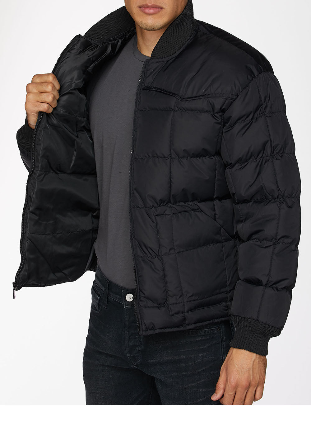 Men's Nylon Quilted Puffer Jacket-NJ629-Black