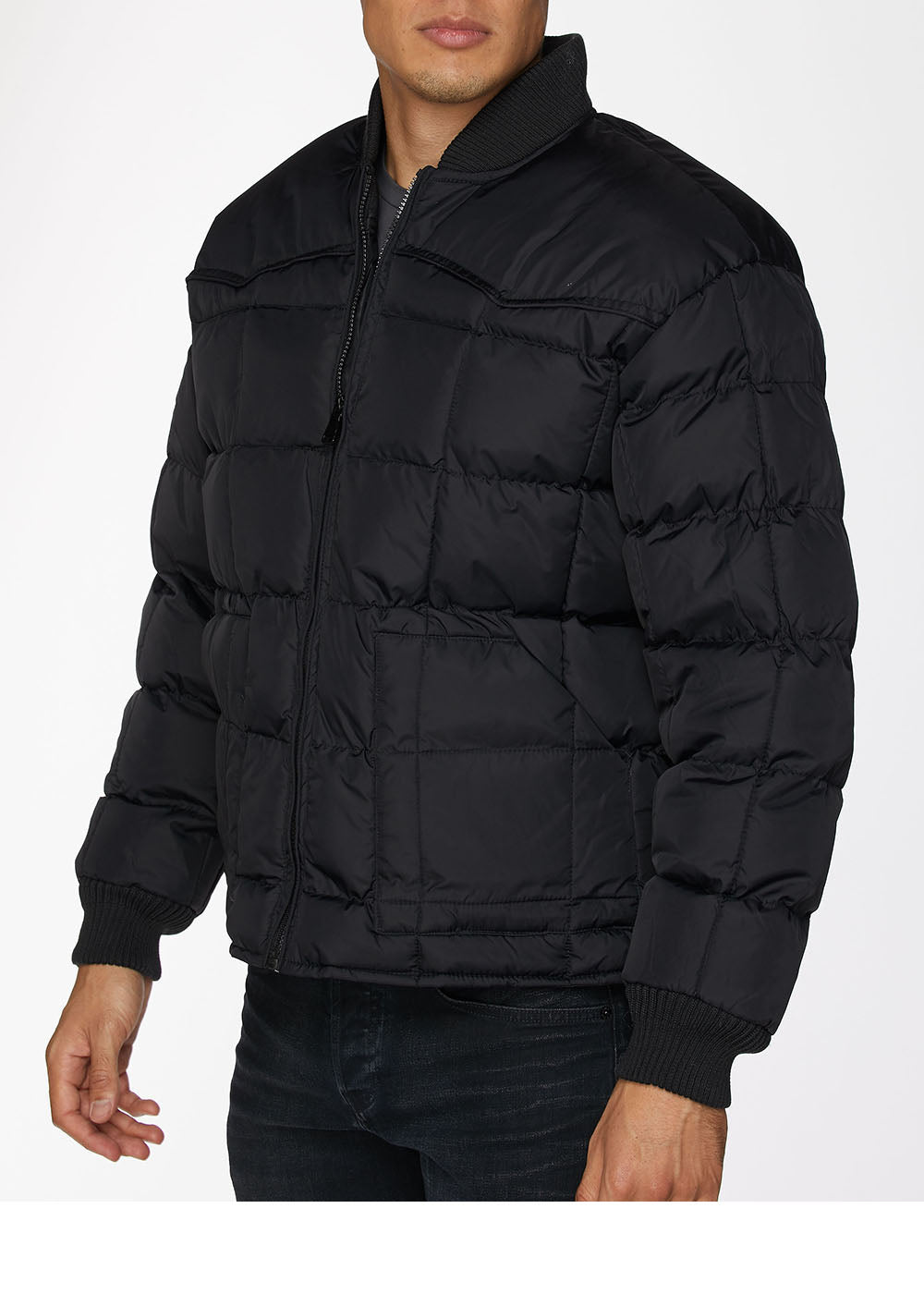 Men's Nylon Quilted Puffer Jacket-NJ629-Black