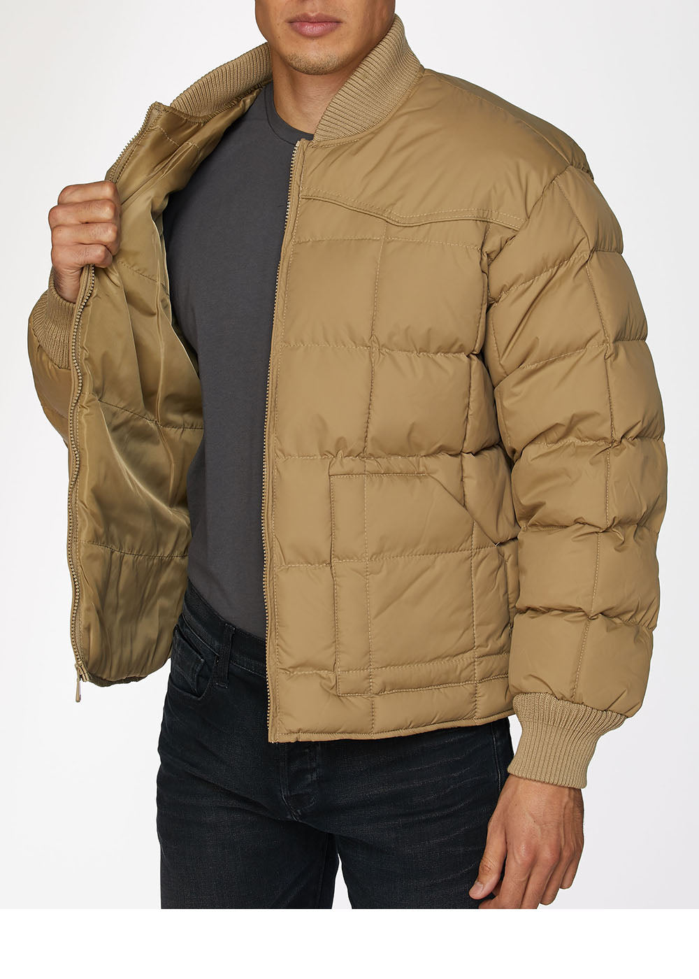 Men's Nylon Quilted Puffer Jacket -NJ629-Khaki