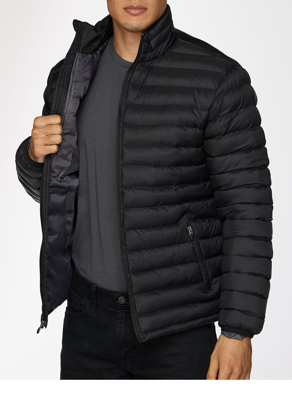 Men's Nylon Quilted Puffer Jacket -NJ640-Black