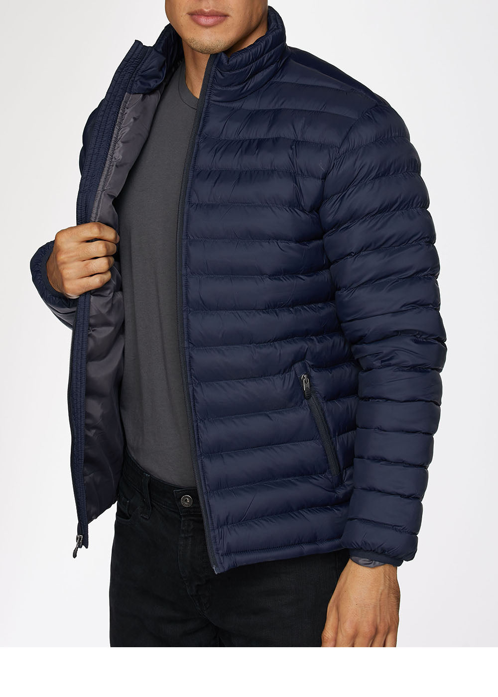 Men's Nylon Quilted Puffer Jacket -NJ640-Navy