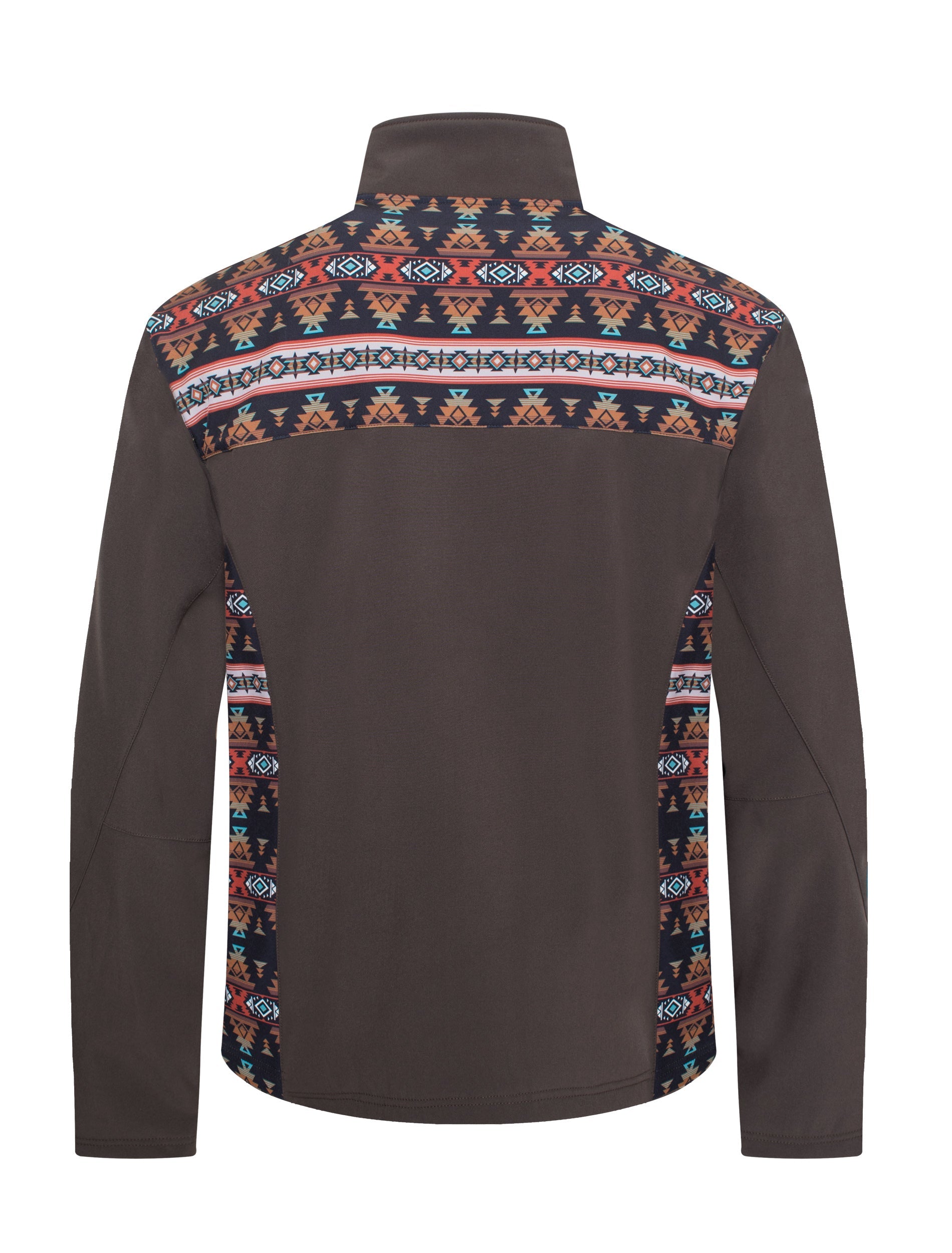 Men's Soft Shell Bonded Jacket With Western Aztec Print -NJ650EMB-AZ-BROWN-RUST