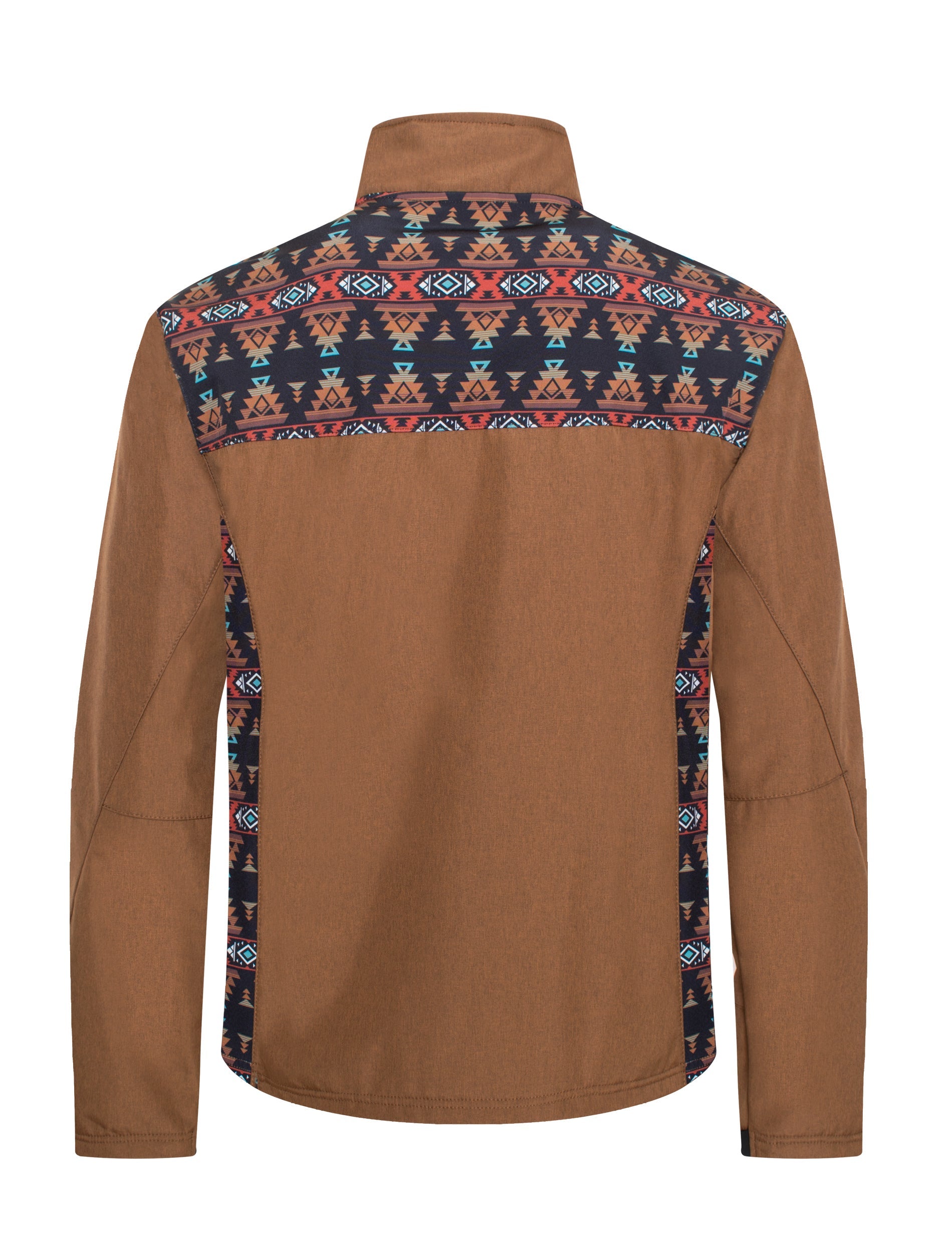 Men's Soft Shell Bonded Jacket With Western Aztec Print -NJ650EMB-AZ-COGNAC-RUST