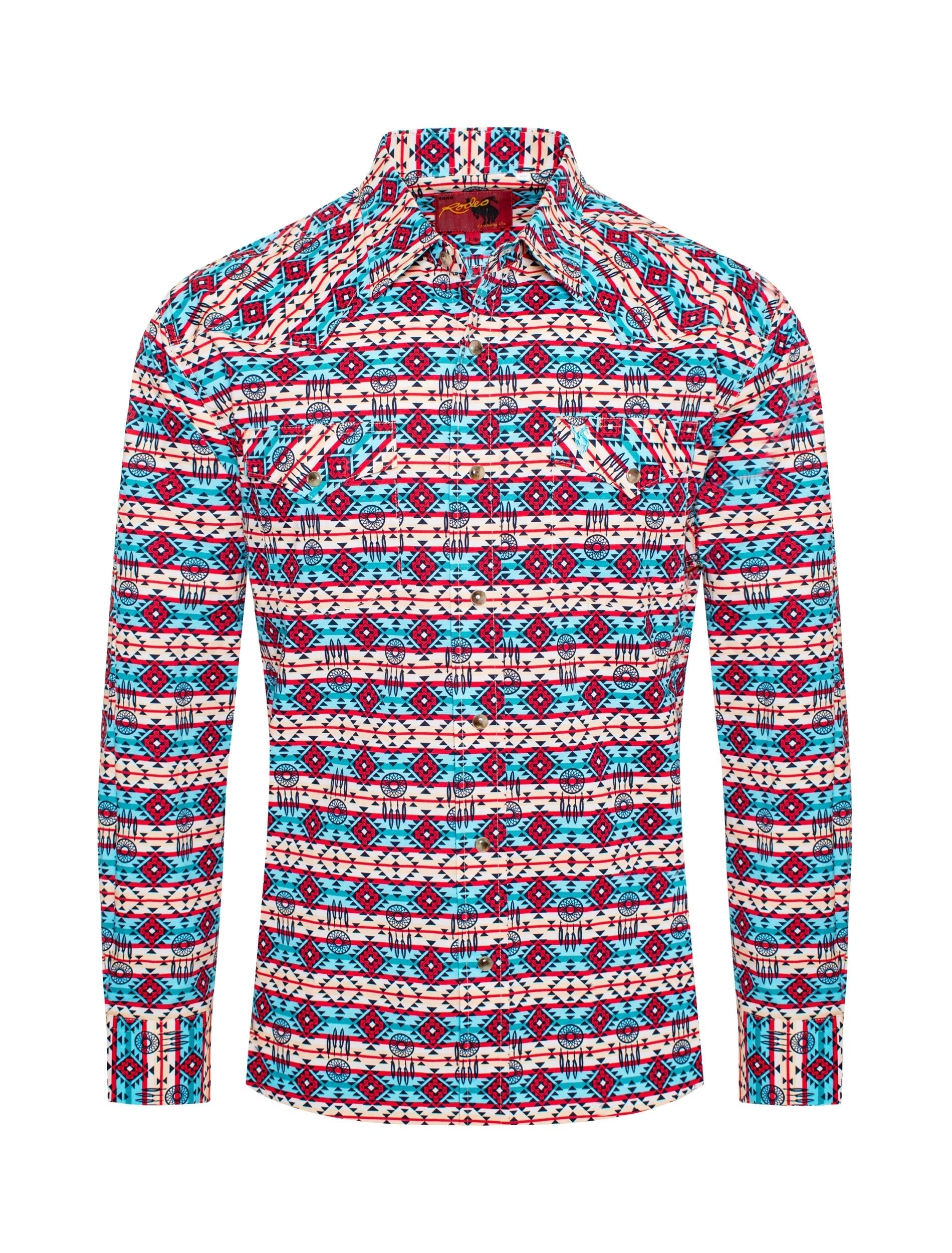 Men's Western Pearl Snap Aztec Print Shirt - PS100L-184