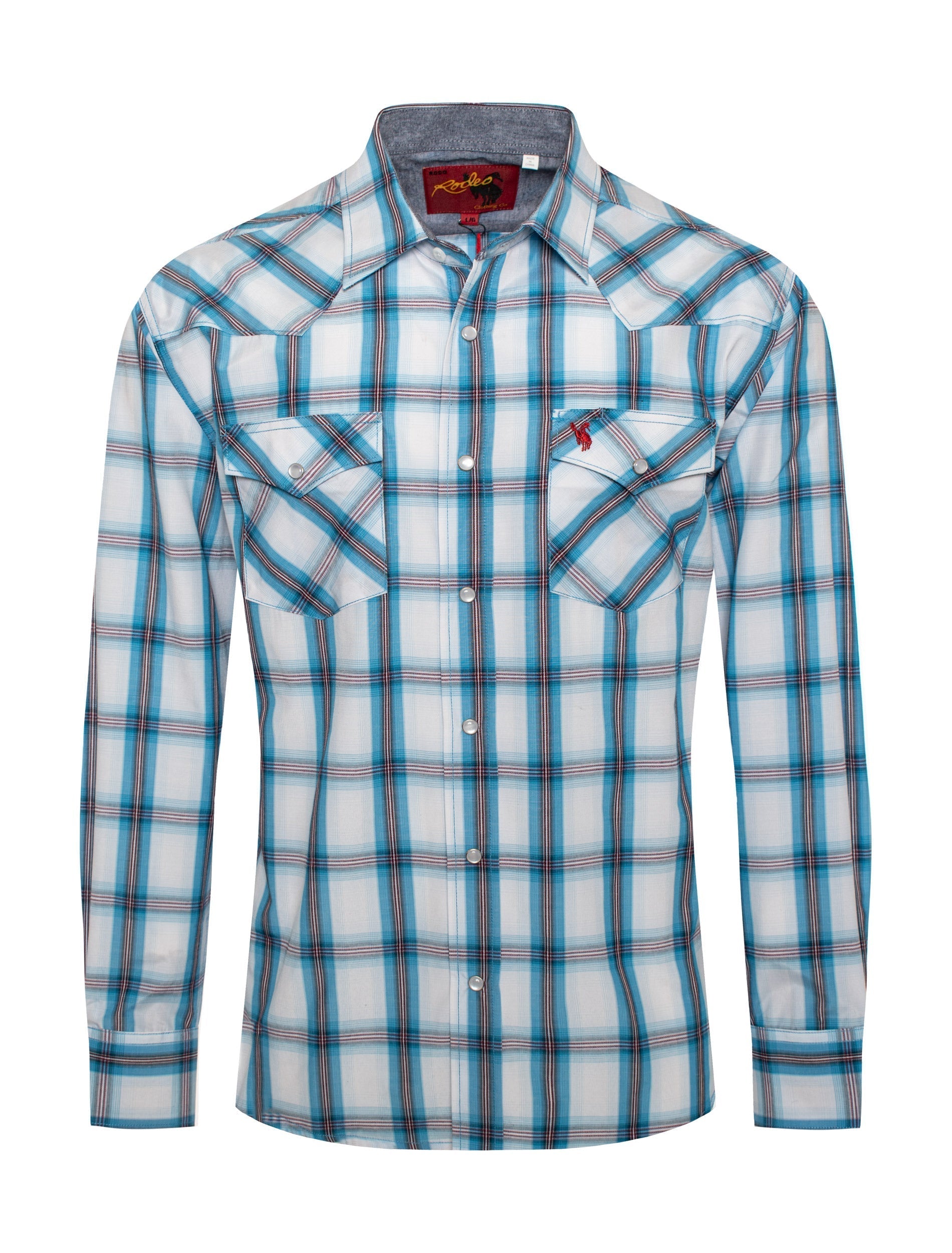 Men's Western Long Sleeve Pearl Snap Plaid Shirt-PS400-410