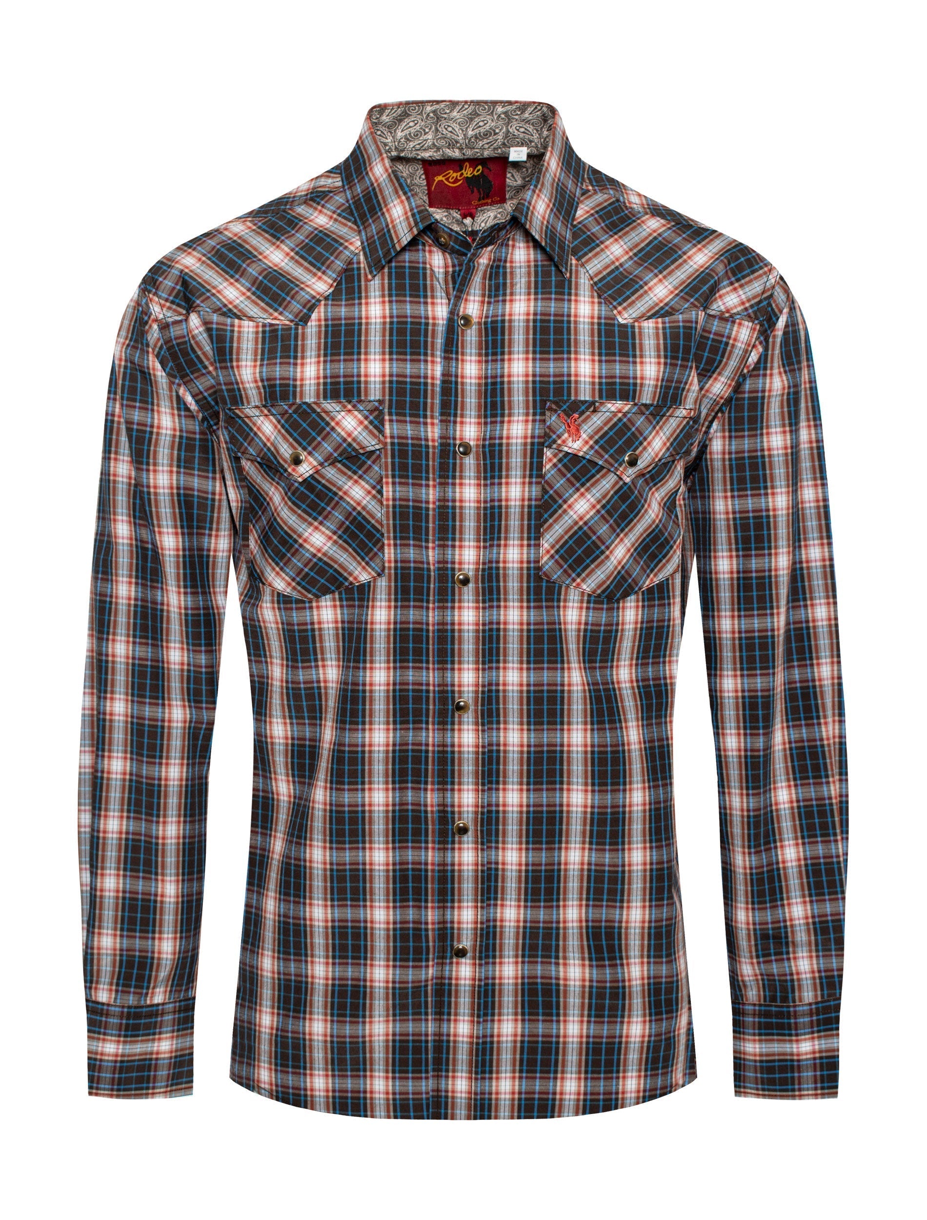 Men's Western Long Sleeve Pearl Snap Plaid Shirt -PS400-420