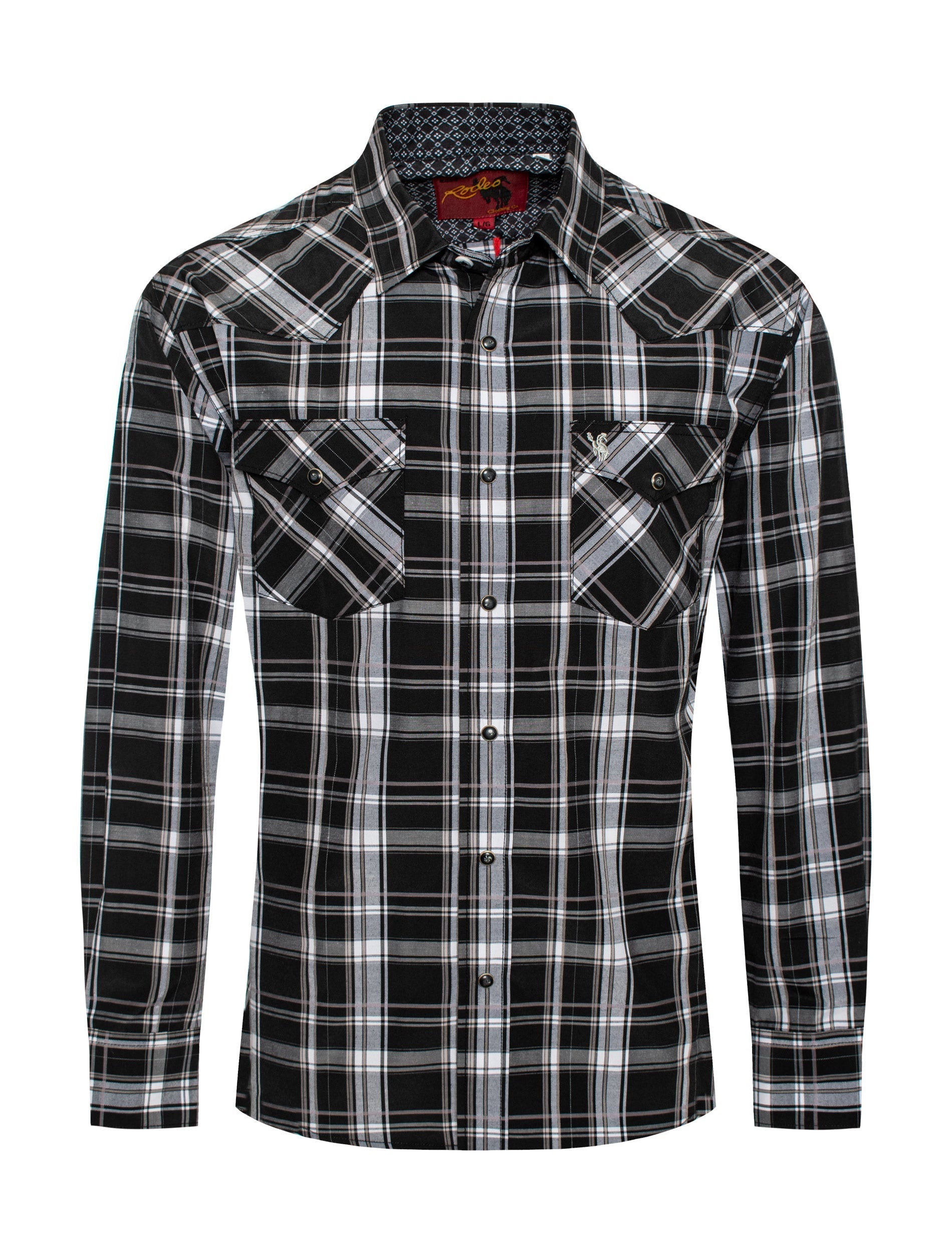 Men's Western Long Sleeve Pearl Snap Plaid Shirt -PS400-476