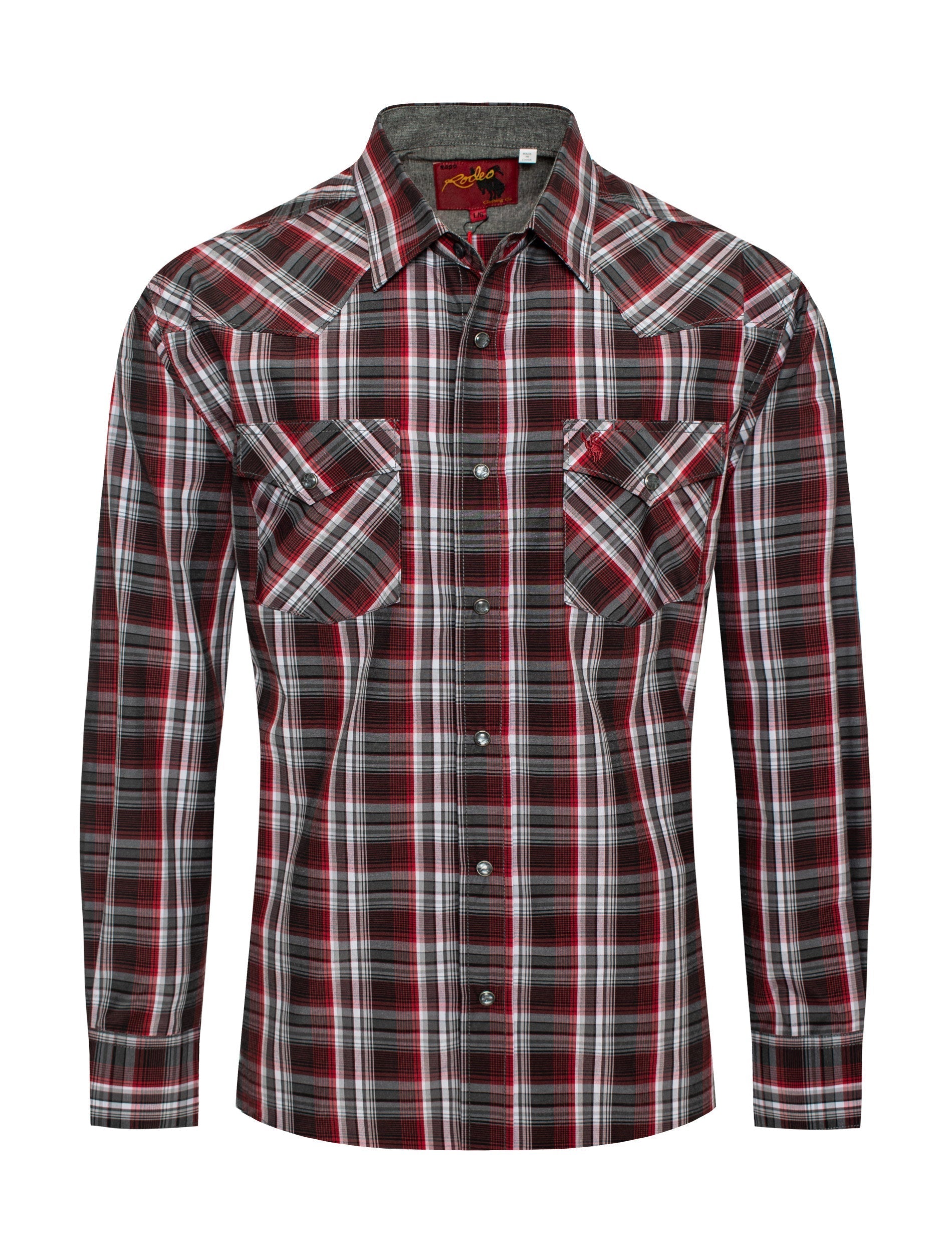 Men's Western Long Sleeve Pearl Snap Plaid Shirt -PS400-477