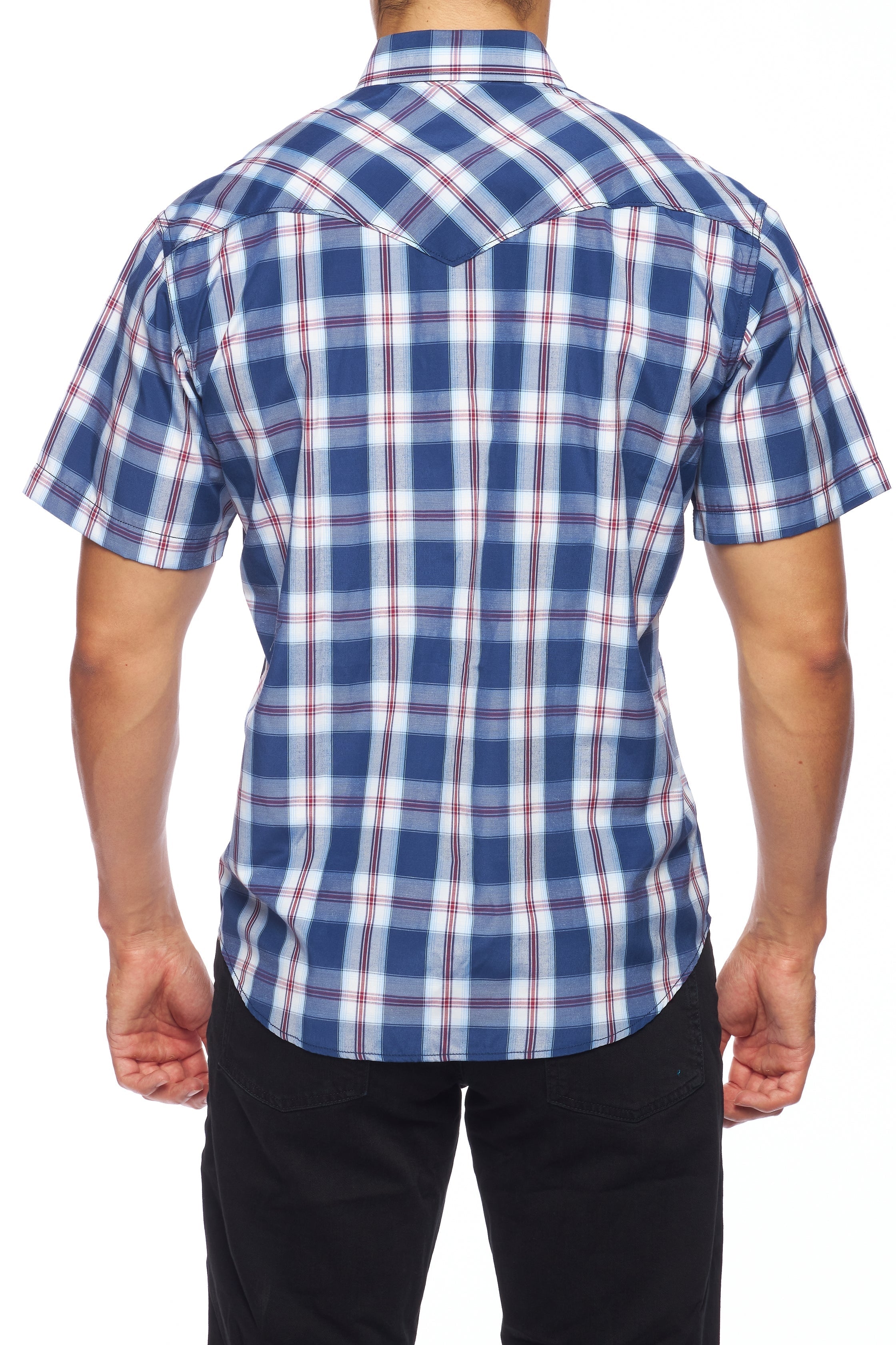 Men's Western Short Sleeve Pearl Snaps Plaid Shirt -PS400S-403