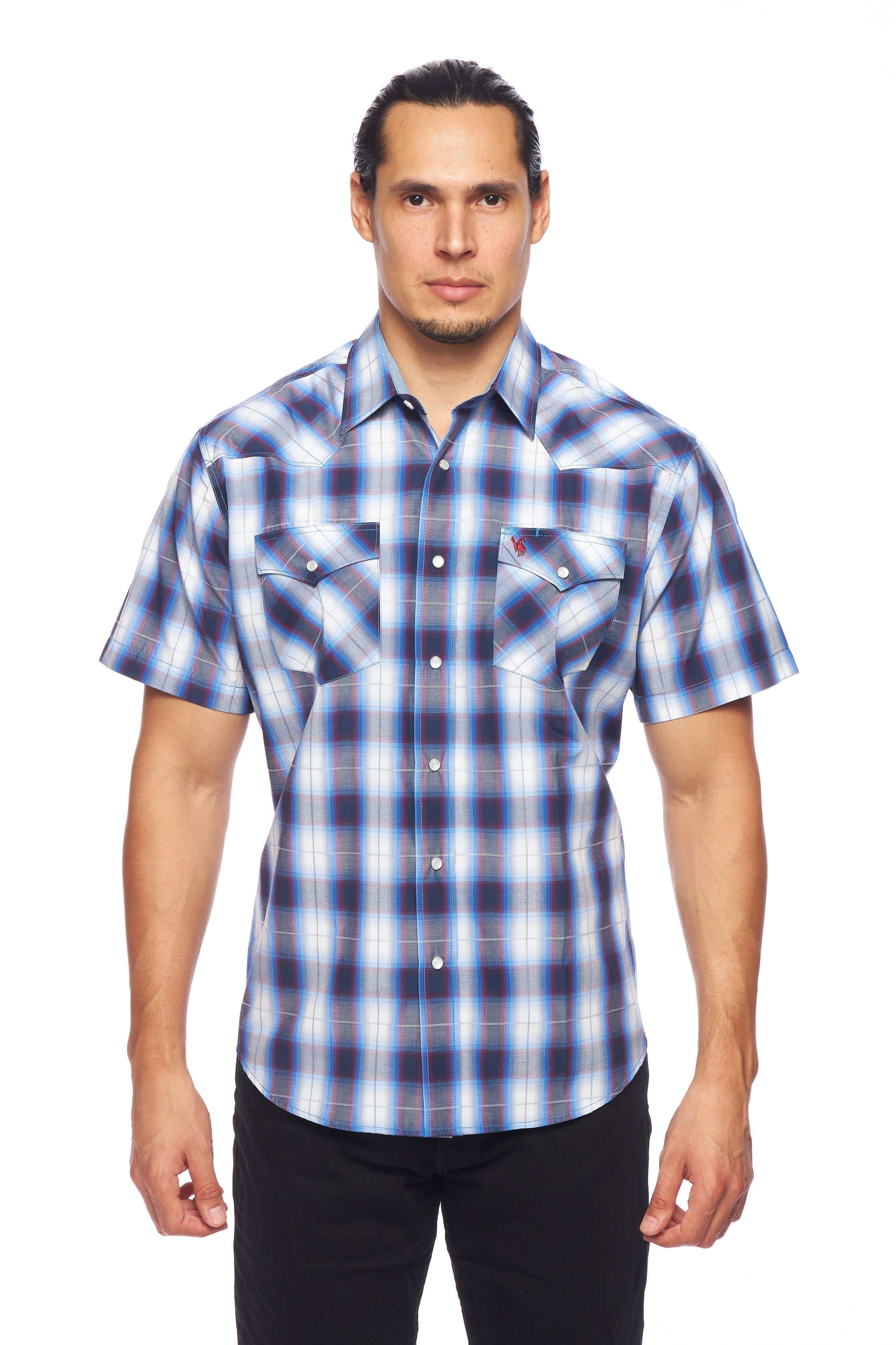 Men's Western Short Sleeve Pearl Snaps Plaid Shirt -PS400S-470