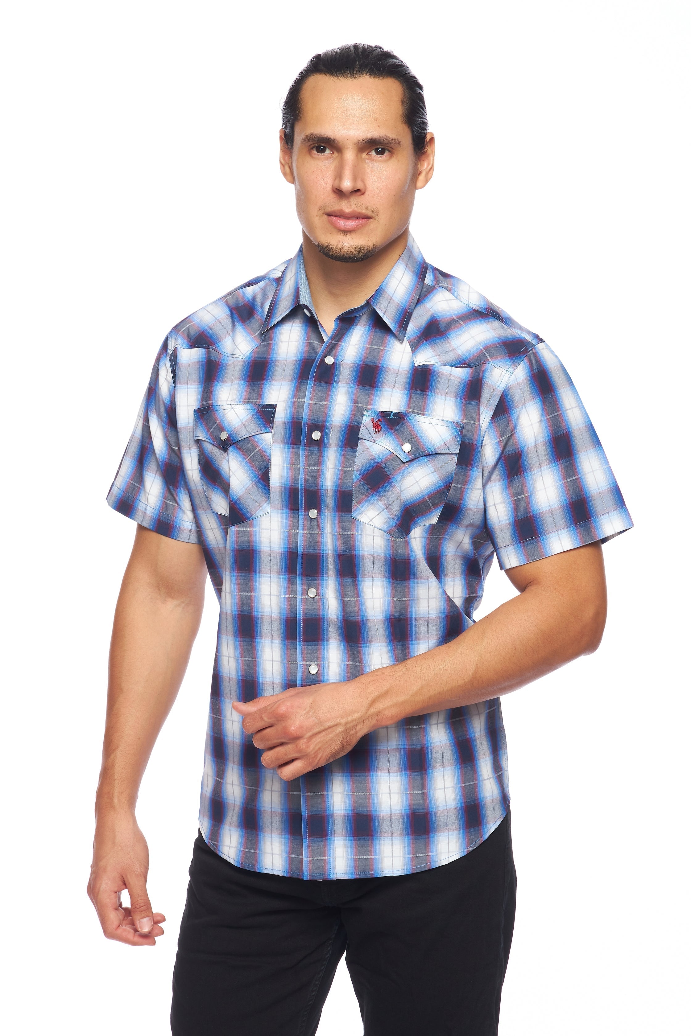 Men's Western Short Sleeve Pearl Snaps Plaid Shirt -PS400S-470