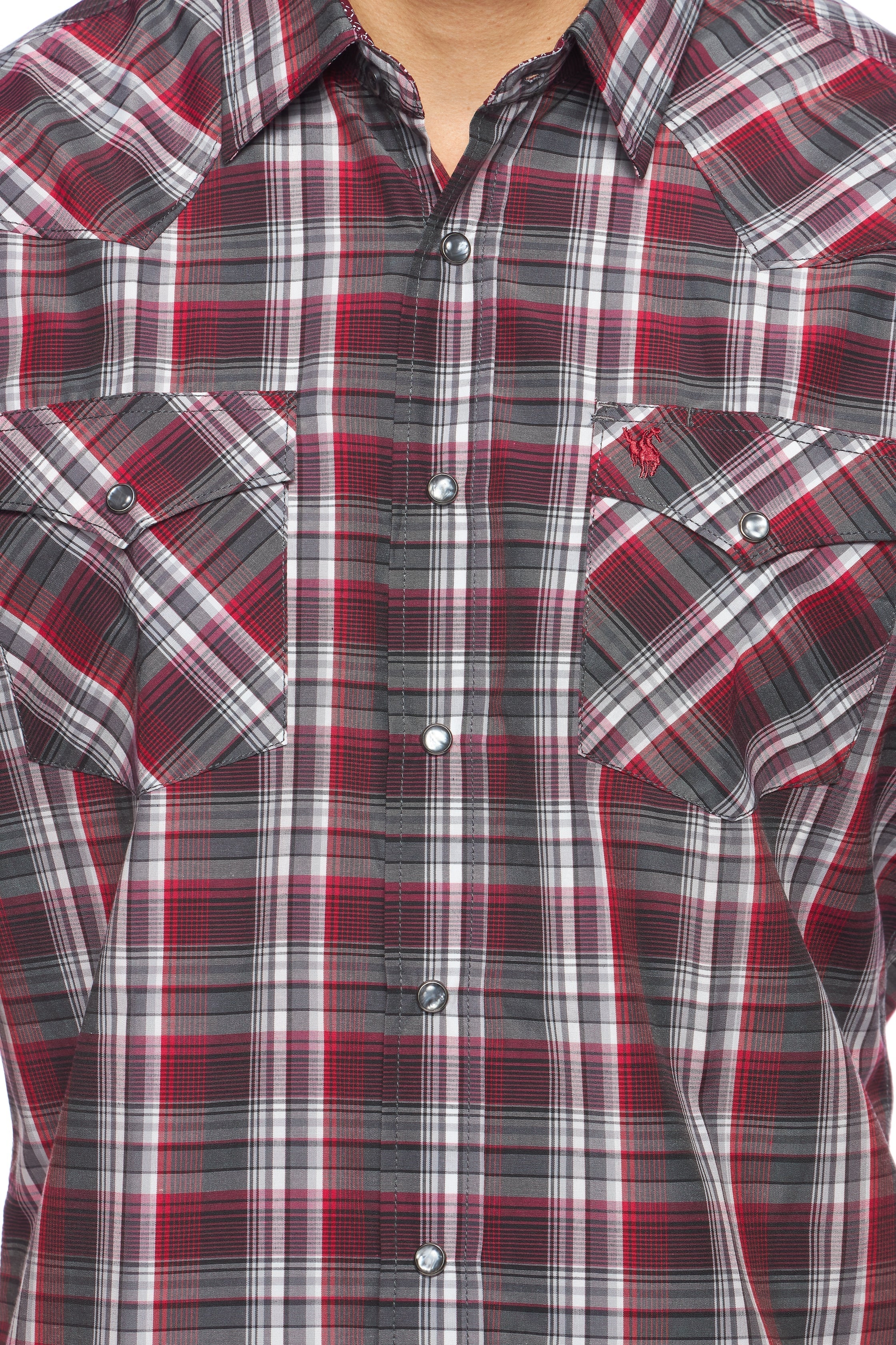 Men's Western Short Sleeve Pearl Snaps Plaid Shirt -PS400S-477