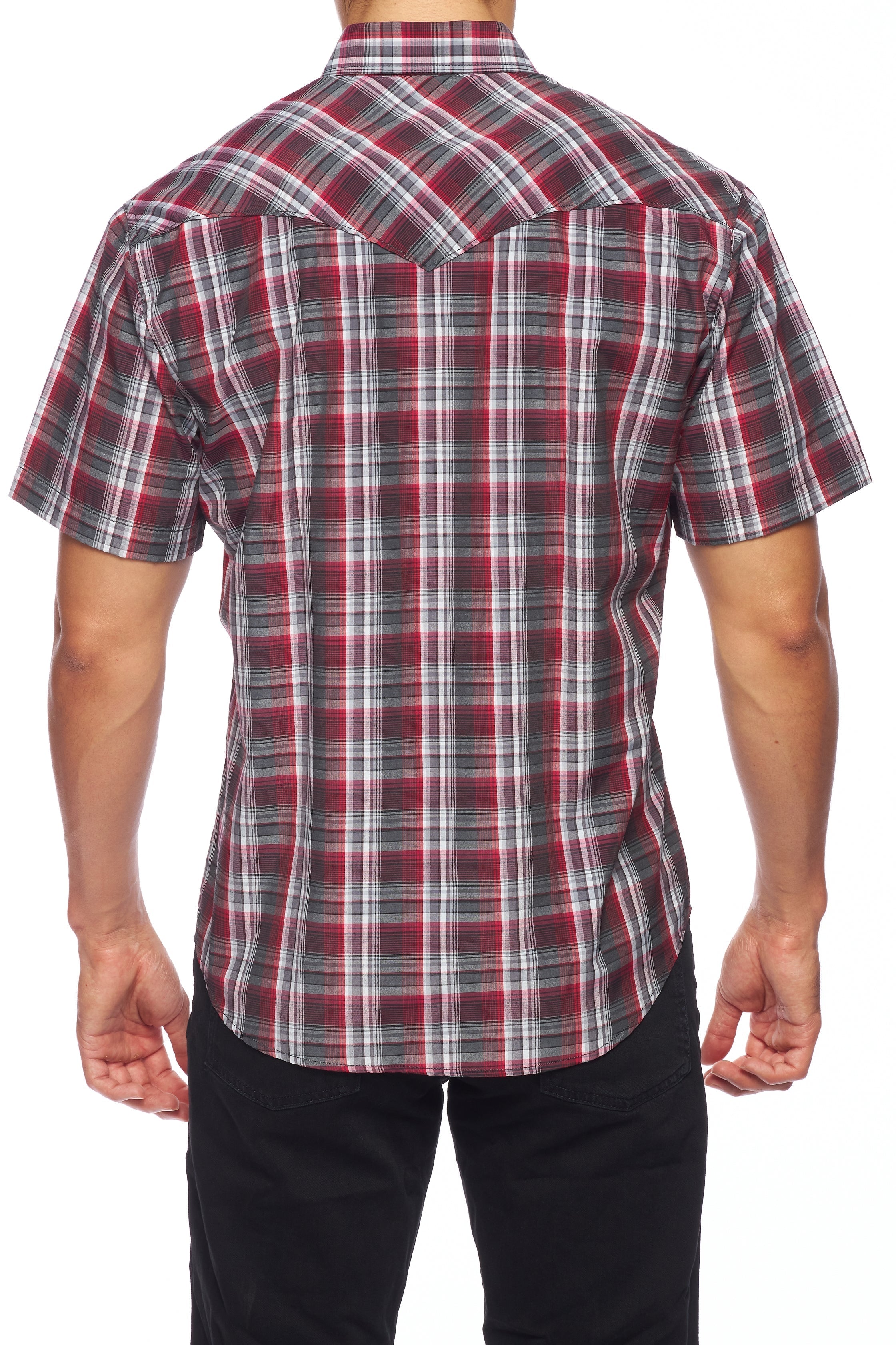 Men's Western Short Sleeve Pearl Snaps Plaid Shirt -PS400S-477