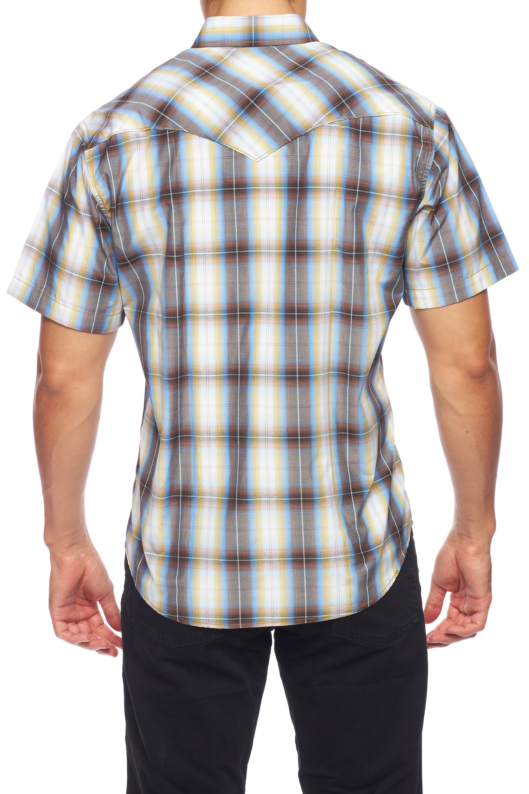 Men's Western Short Sleeve Pearl Snaps Plaid Shirt -PS400S-492