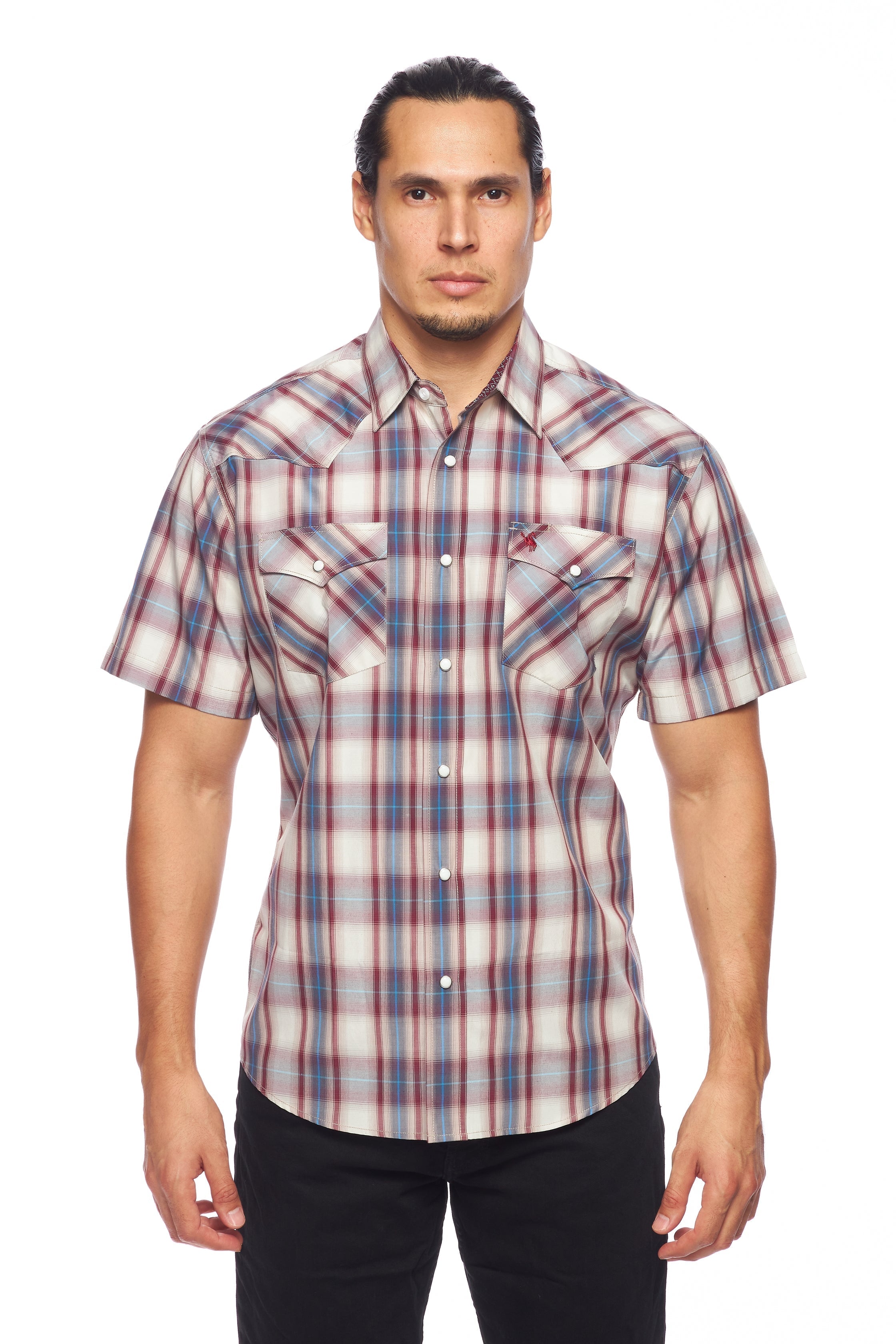 Men's Western Short Sleeve Pearl Snaps Plaid Shirt -PS400S-406