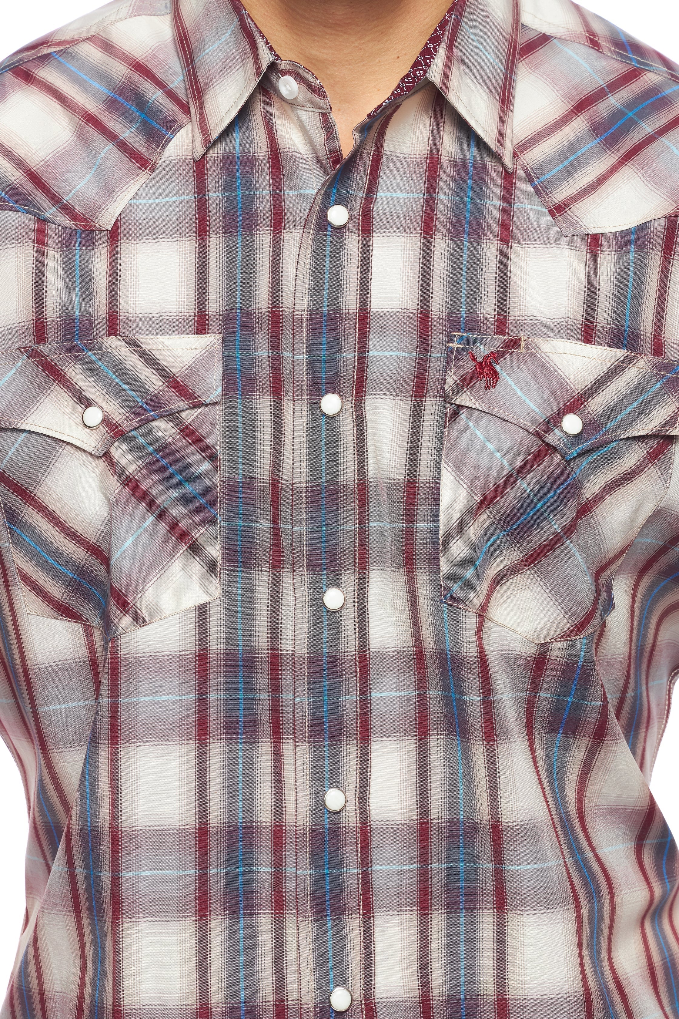 Men's Western Short Sleeve Pearl Snaps Plaid Shirt -PS400S-406