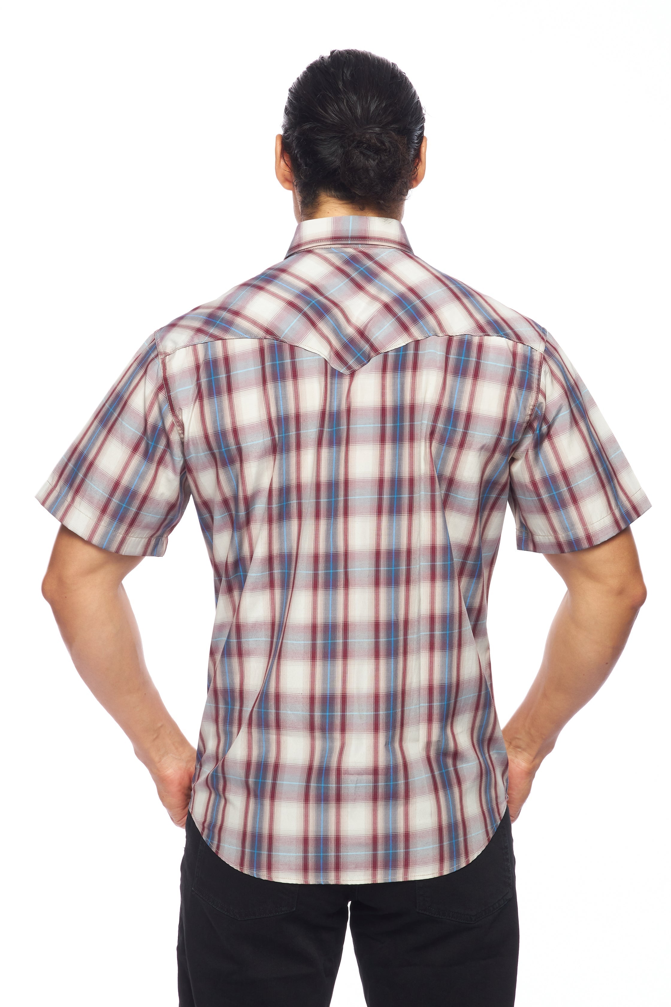 Men's Western Short Sleeve Pearl Snaps Plaid Shirt -PS400S-406