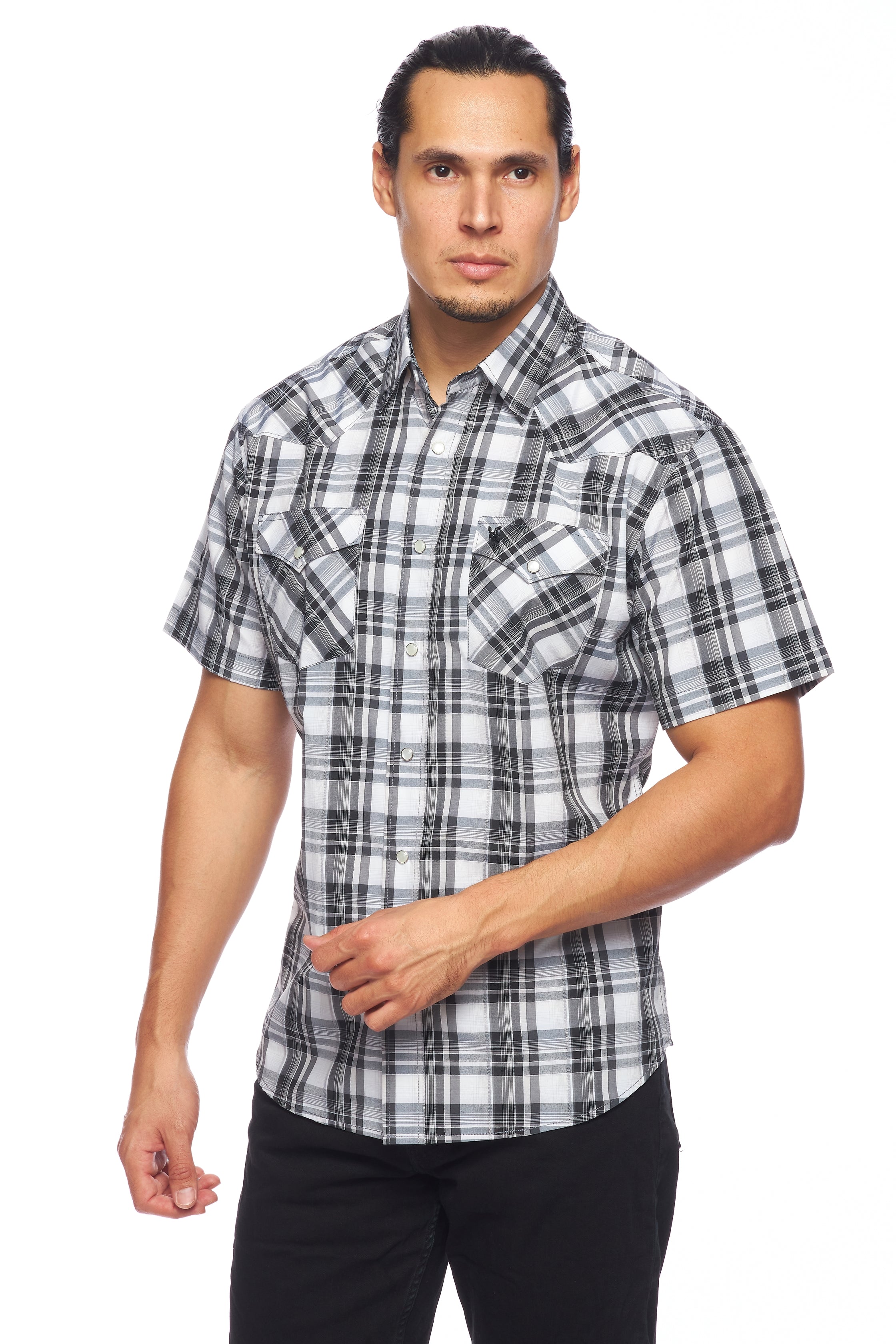 Men's Western Short Sleeve Pearl Snaps Plaid Shirt -PS400S-472