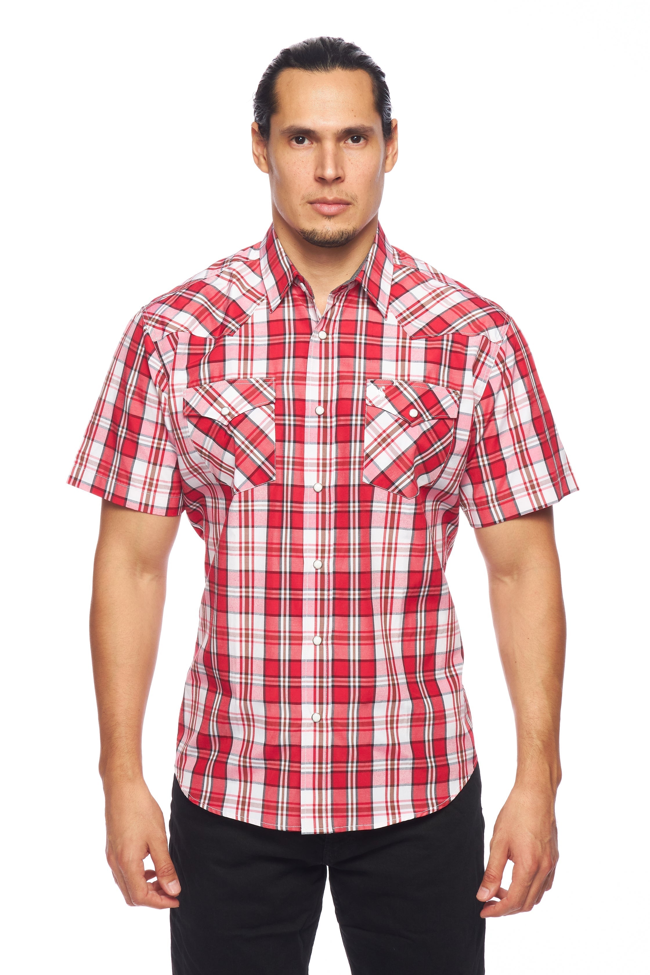 Men's Western Short Sleeve Pearl Snaps Plaid Shirt -PS400S-411