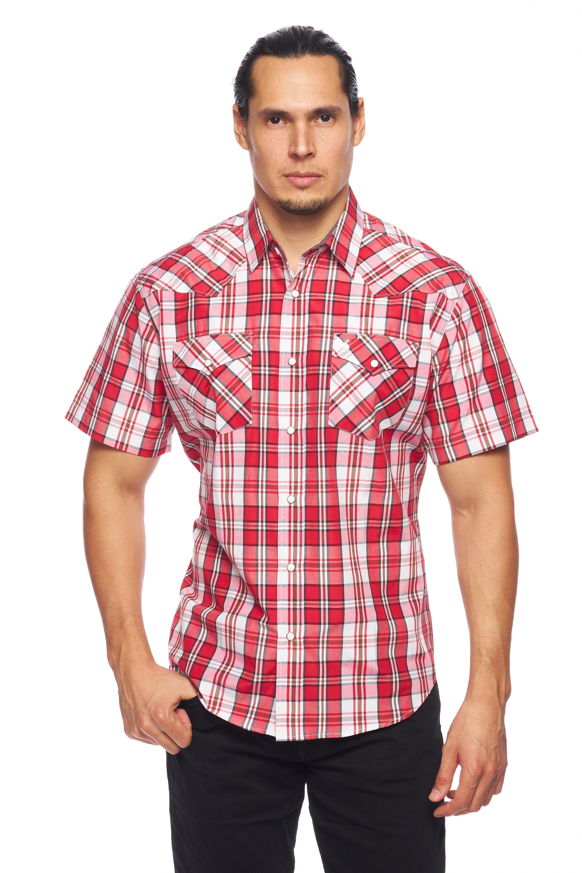 Men's Western Short Sleeve Pearl Snaps Plaid Shirt -PS400S-411