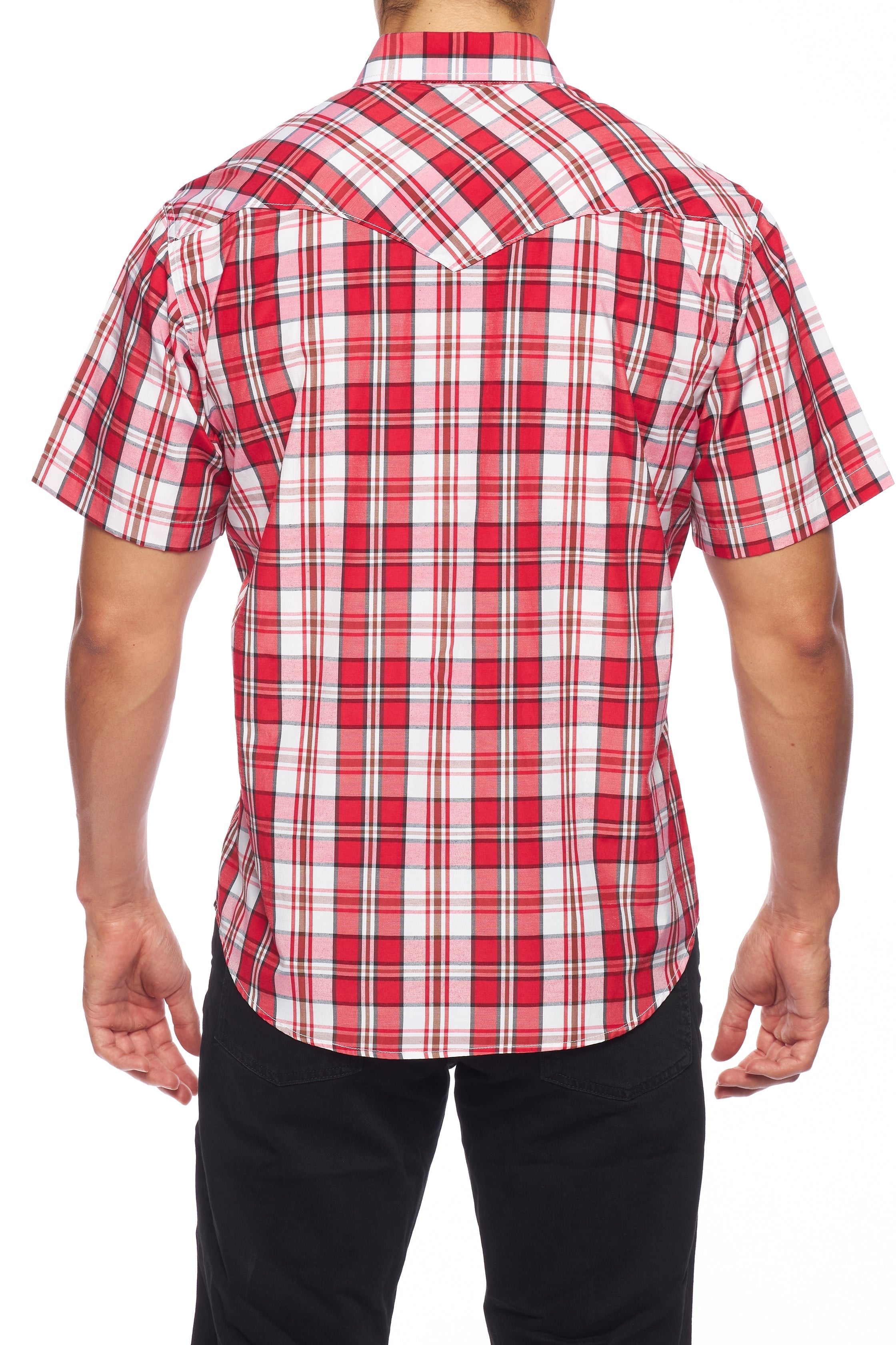 Men's Western Short Sleeve Pearl Snaps Plaid Shirt -PS400S-411