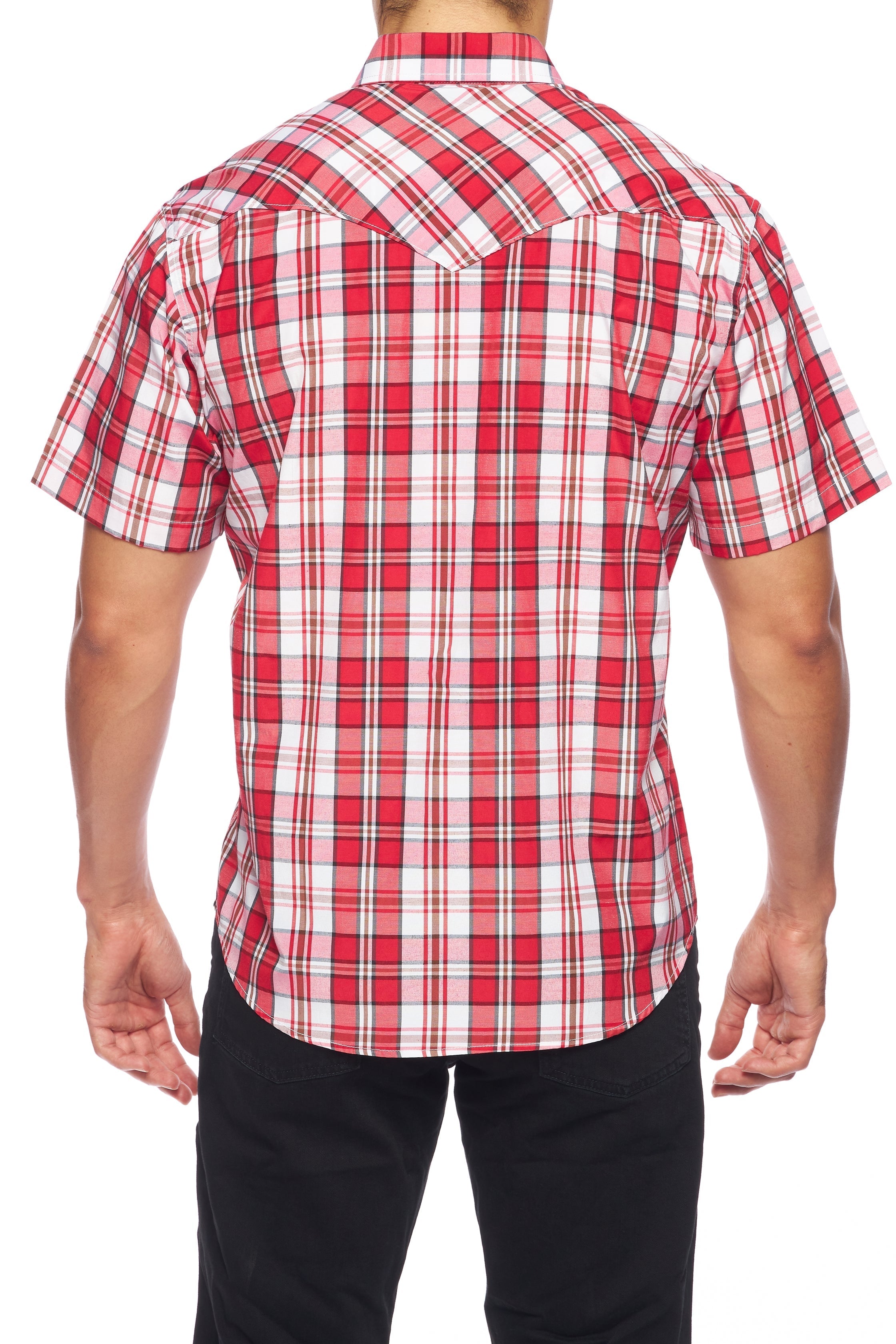 Men's Western Short Sleeve Pearl Snaps Plaid Shirt -PS400S-411