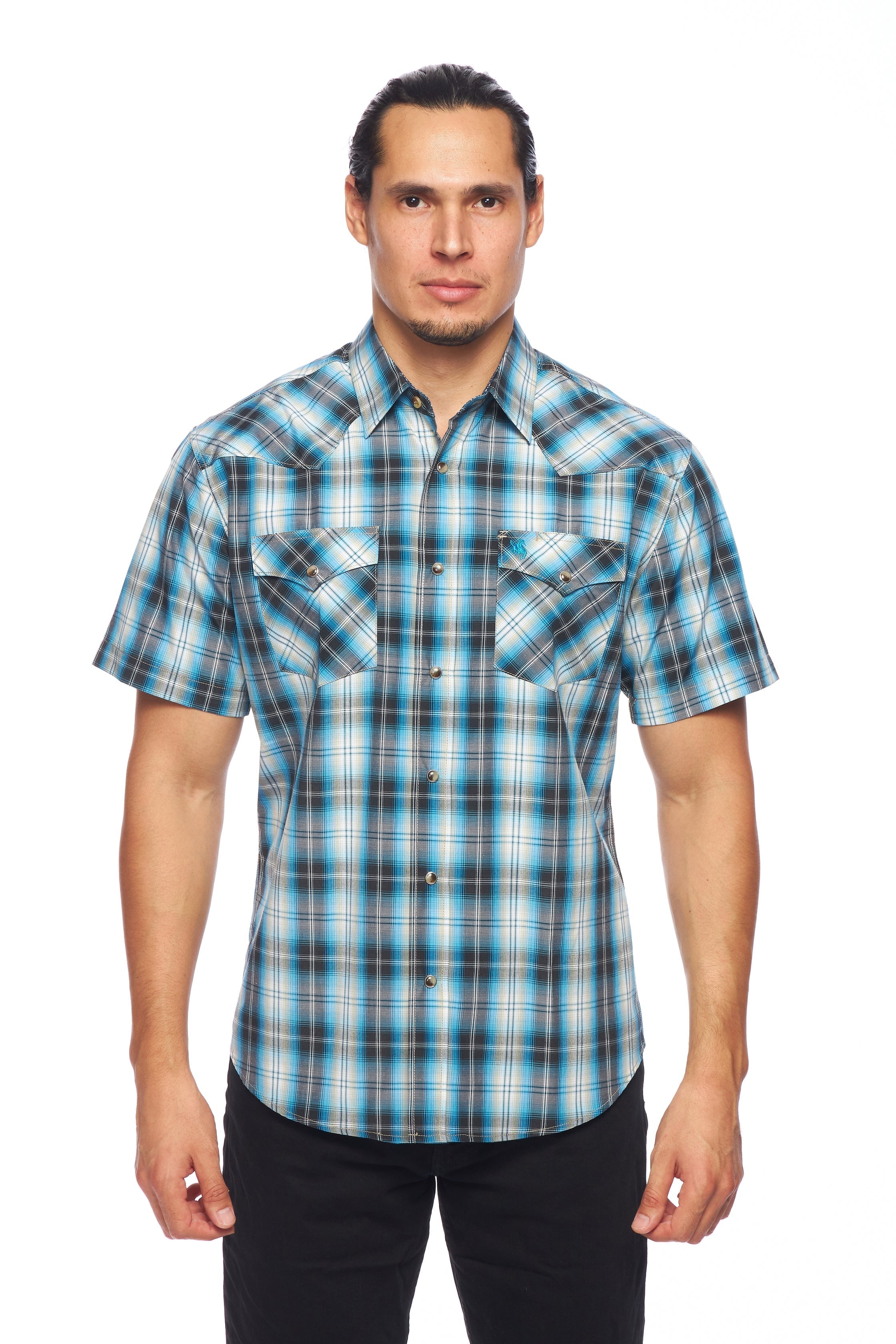 Men's Western Short Sleeve Pearl Snaps Plaid Shirt -PS400S-478