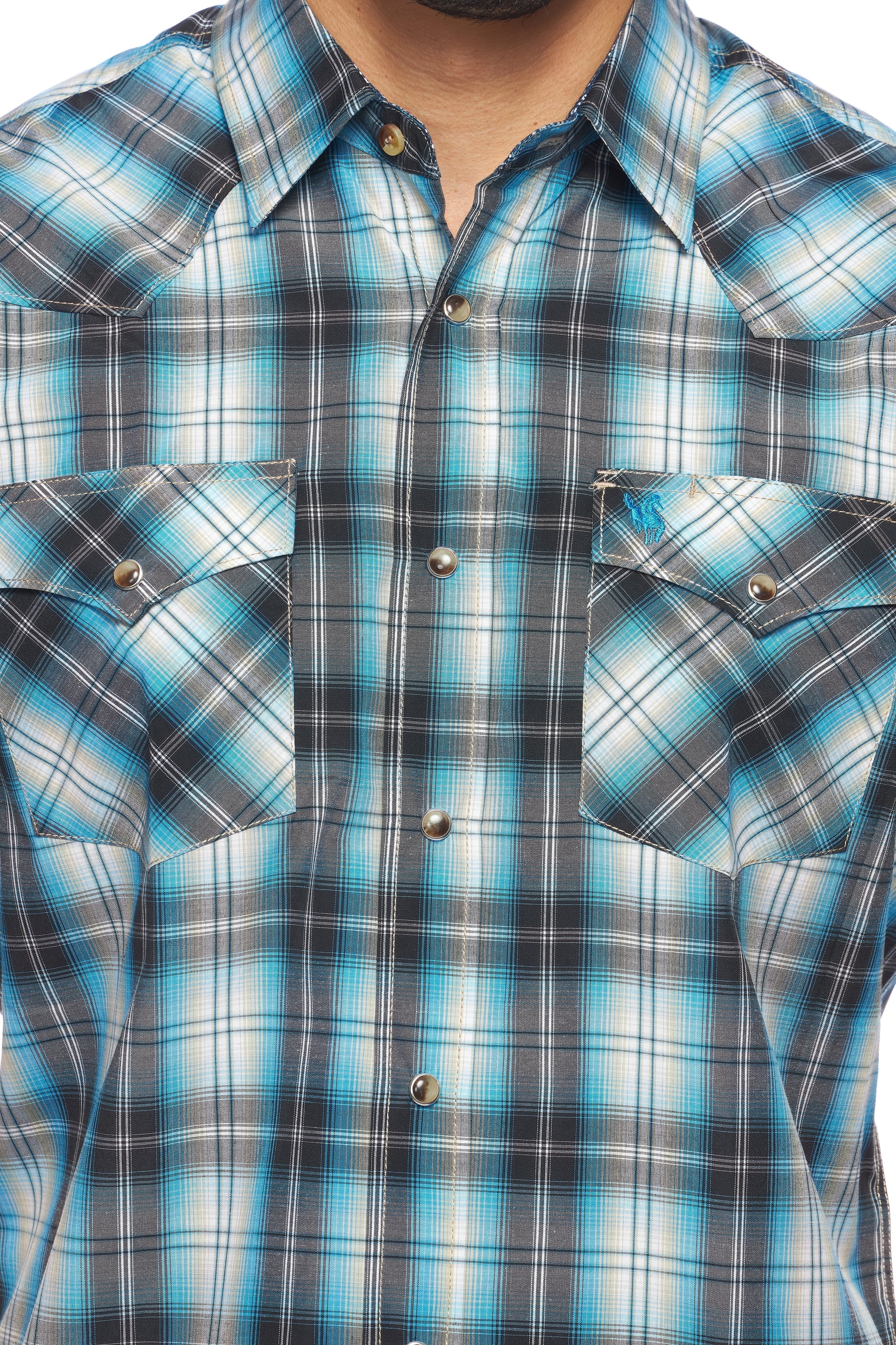 Men's Western Short Sleeve Pearl Snaps Plaid Shirt -PS400S-478